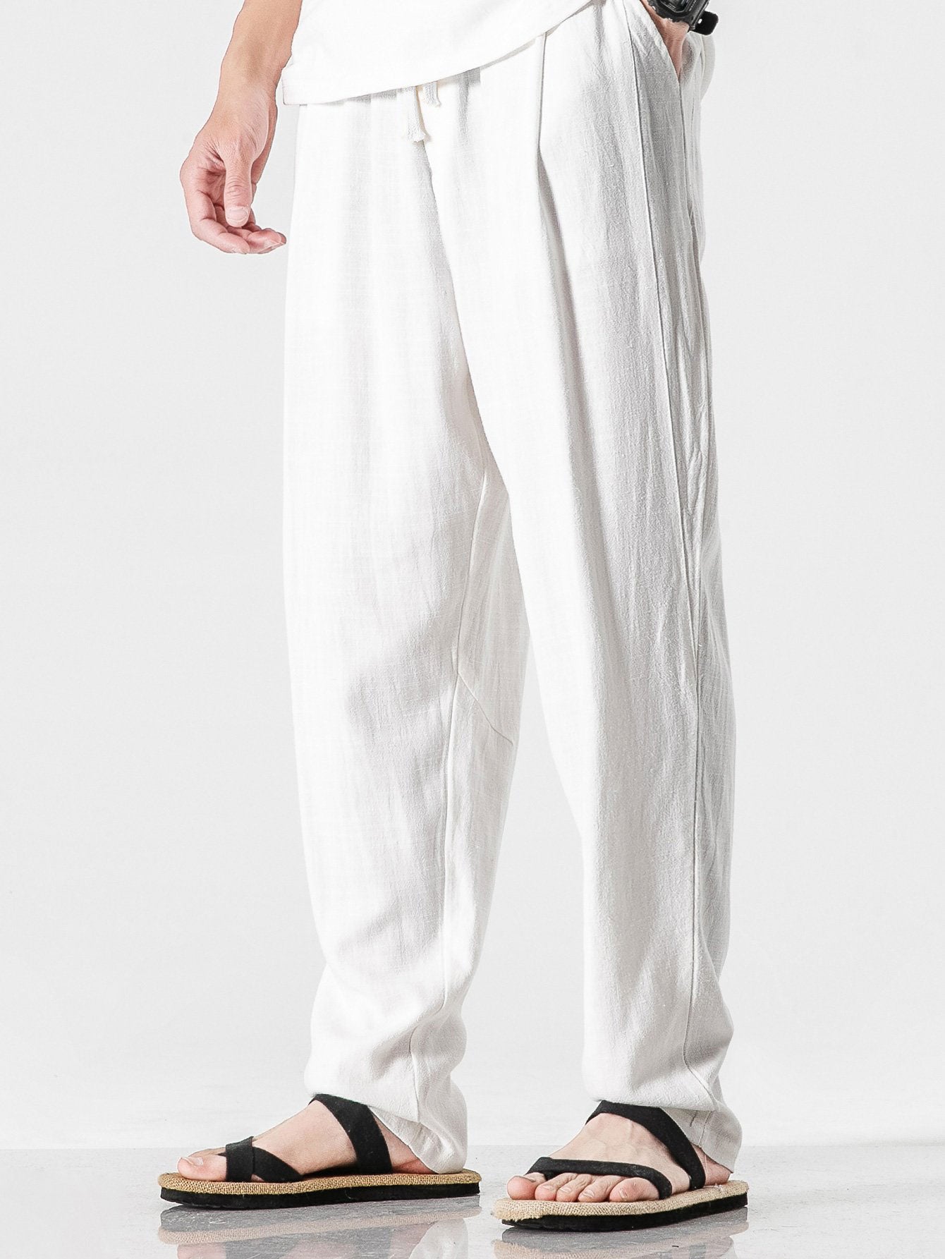 PANTALONI HAREM RELAX FIT IN MISTO LINO E COTONE