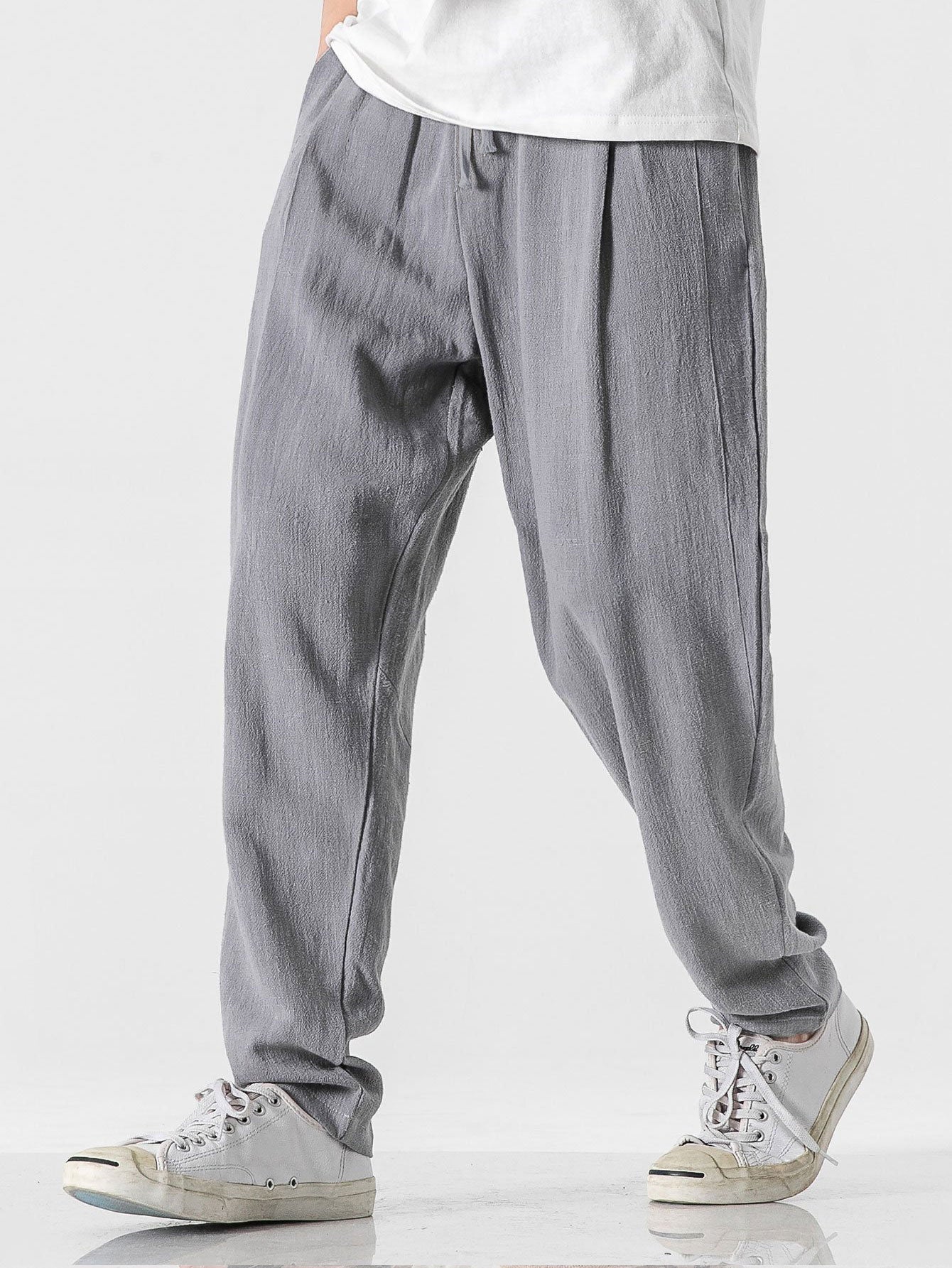 PANTALONI HAREM RELAX FIT IN MISTO LINO E COTONE