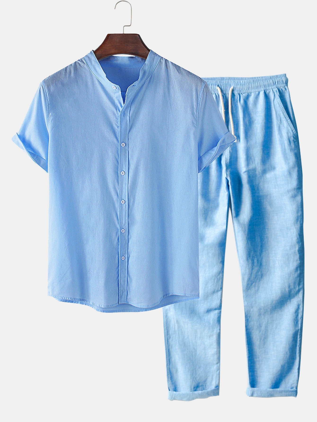 T-SHIRT BASE A MANICHE CORTE IN LINO & PANTALONI DRITTI IN LINO