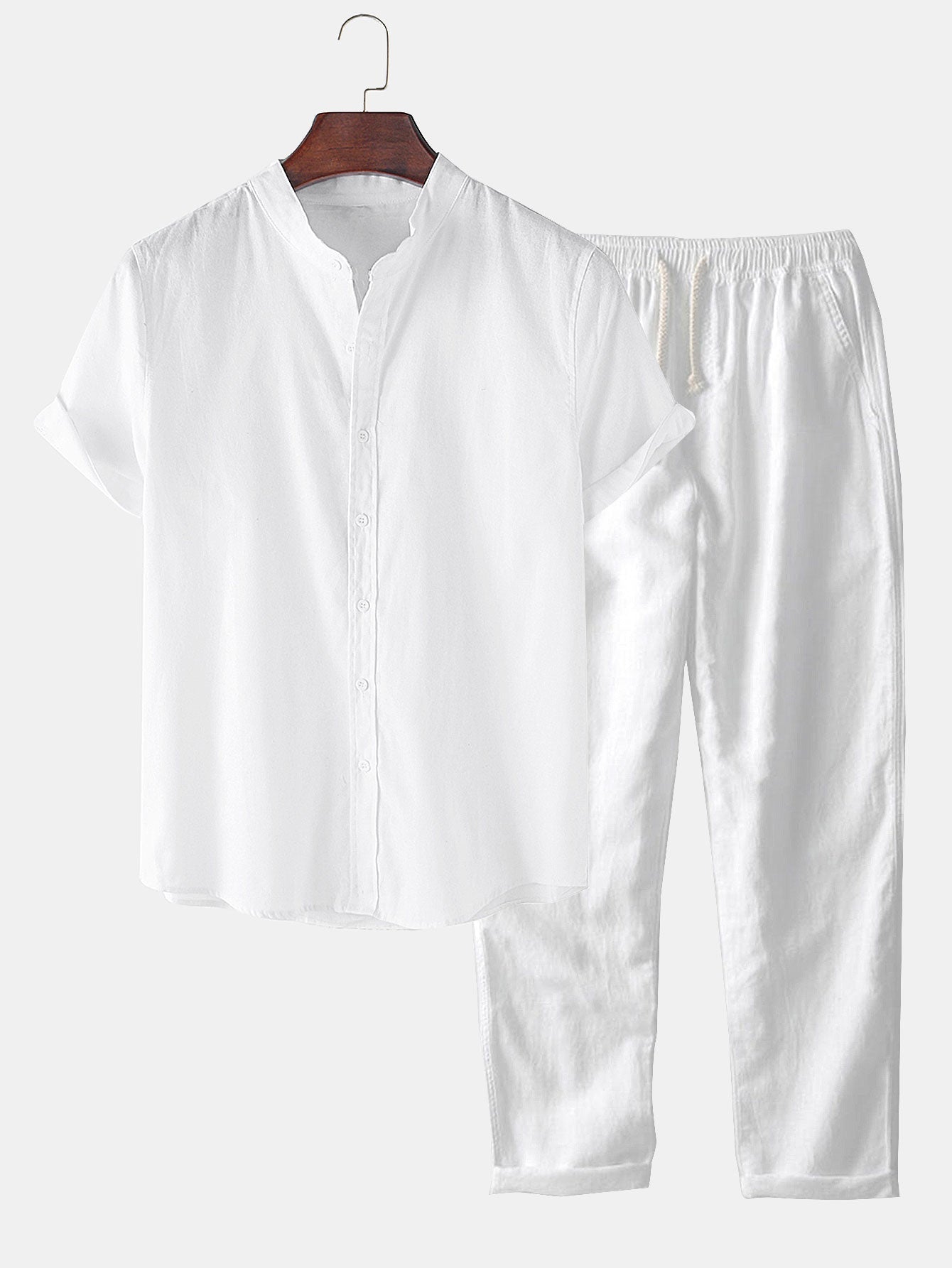 T-SHIRT BASE A MANICHE CORTE IN LINO & PANTALONI DRITTI IN LINO