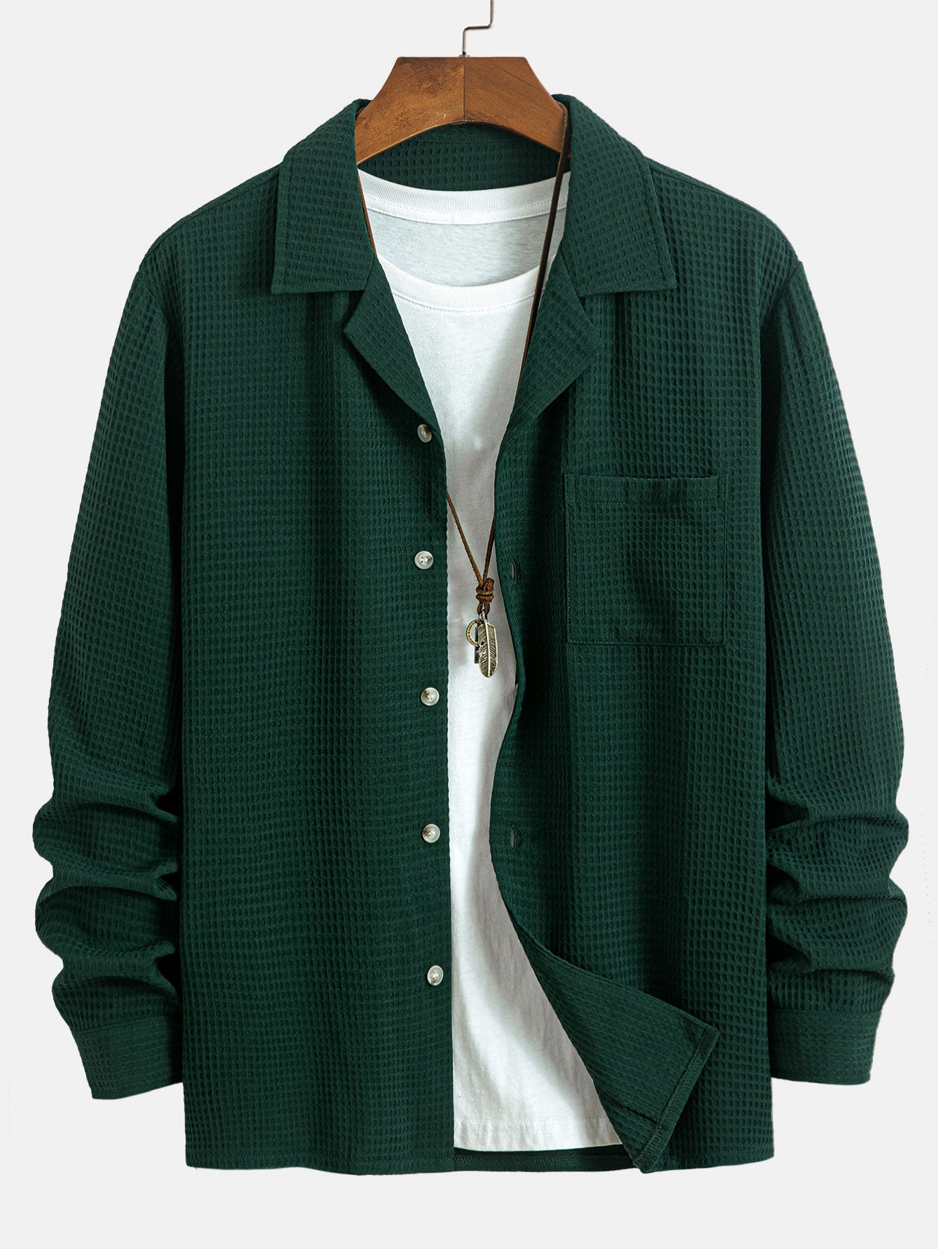 CAMICIA A MANICHE LUNGHE IN WAFFLE CON COLLO CUBANO