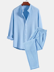 CAMICIA A MANICHE LUNGHE MUSCLE FIT CON COLLO A COSTE & PANTALONI A COSTE A GAMBA DRITTA