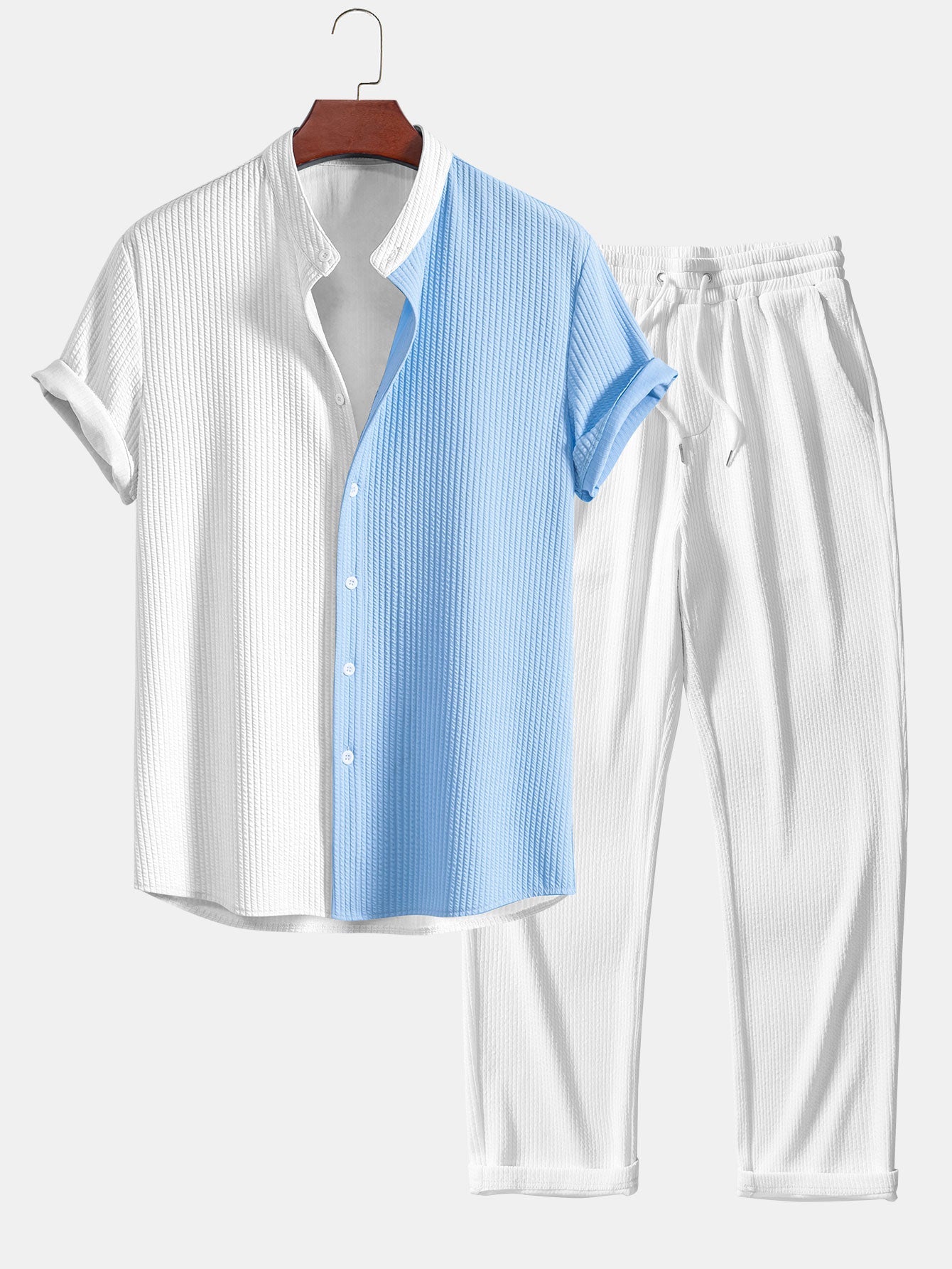 CAMICIA MUSCLE FIT A COSTE CON COLLO ALLA COREANA & PANTALONI A COSTE A GAMBA DRITTA