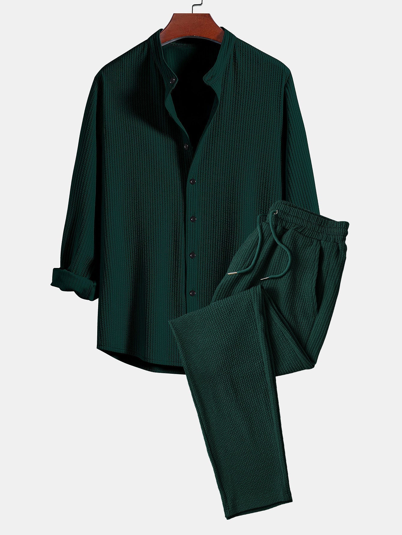 CAMICIA A MANICHE LUNGHE MUSCLE FIT CON COLLO A COSTE & PANTALONI A COSTE A GAMBA DRITTA