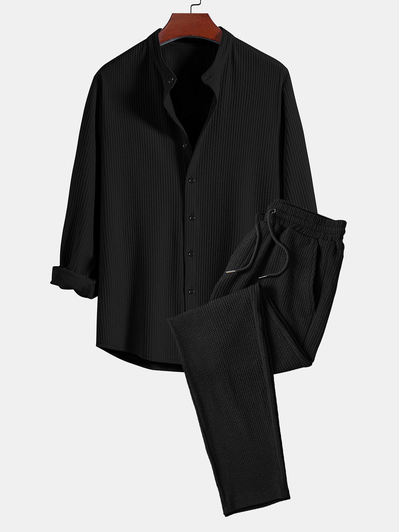 CAMICIA A MANICHE LUNGHE MUSCLE FIT CON COLLO A COSTE & PANTALONI A COSTE A GAMBA DRITTA