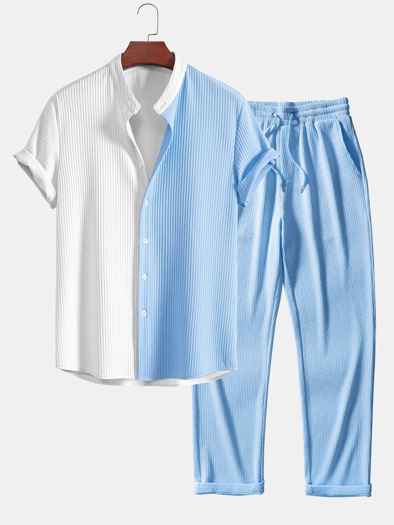 CAMICIA MUSCLE FIT A COSTE CON COLLO ALLA COREANA & PANTALONI A COSTE A GAMBA DRITTA