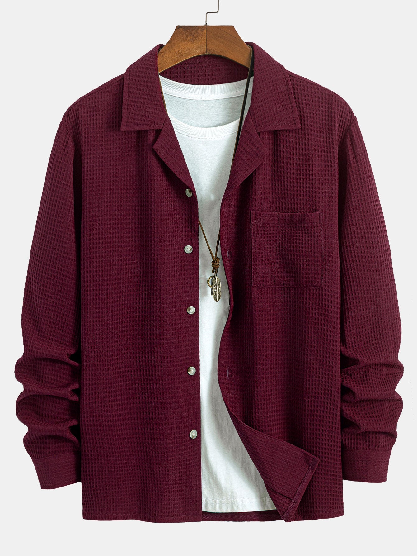 CAMICIA A MANICHE LUNGHE IN WAFFLE CON COLLO CUBANO