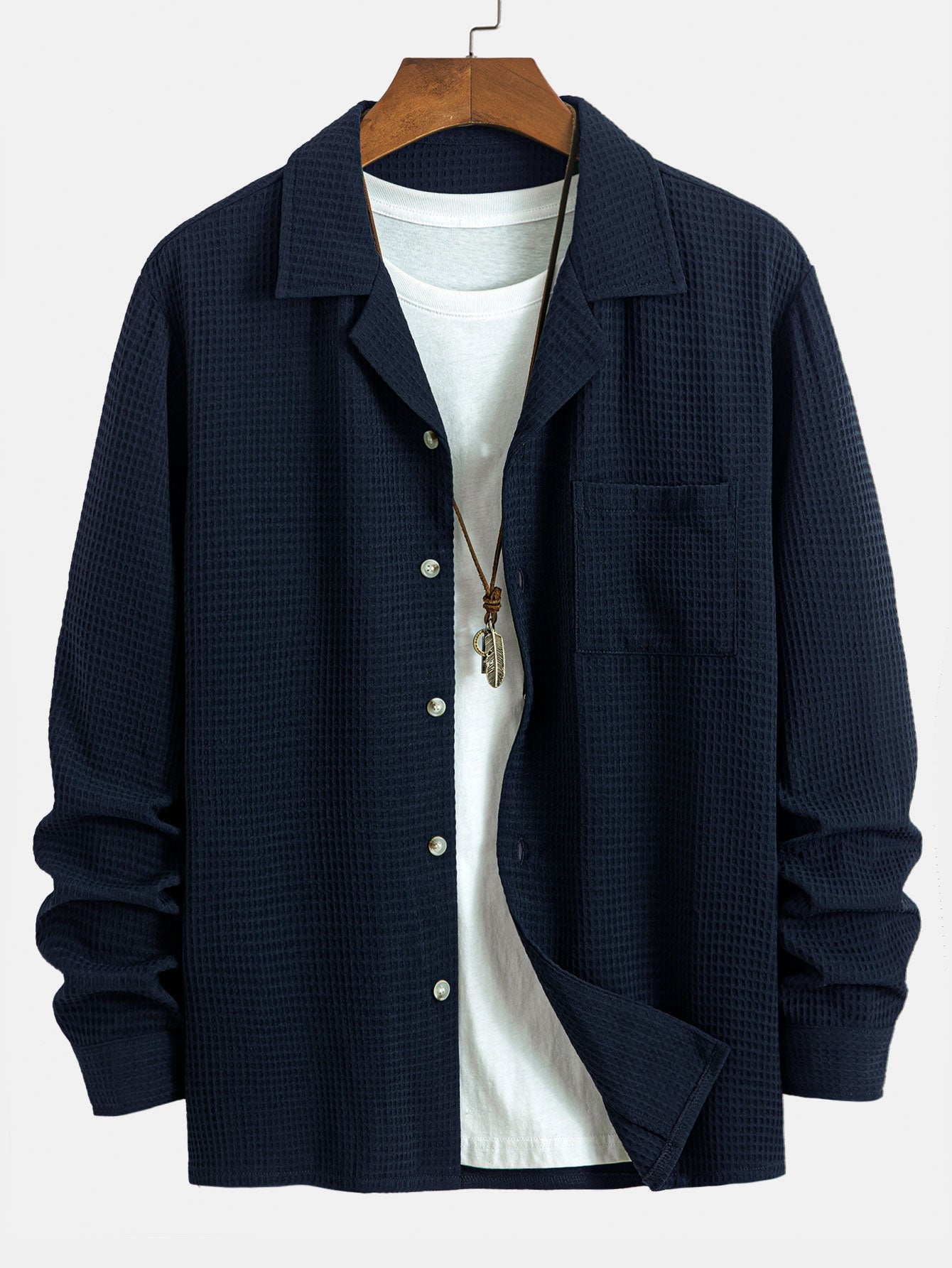 CAMICIA A MANICHE LUNGHE IN WAFFLE CON COLLO CUBANO