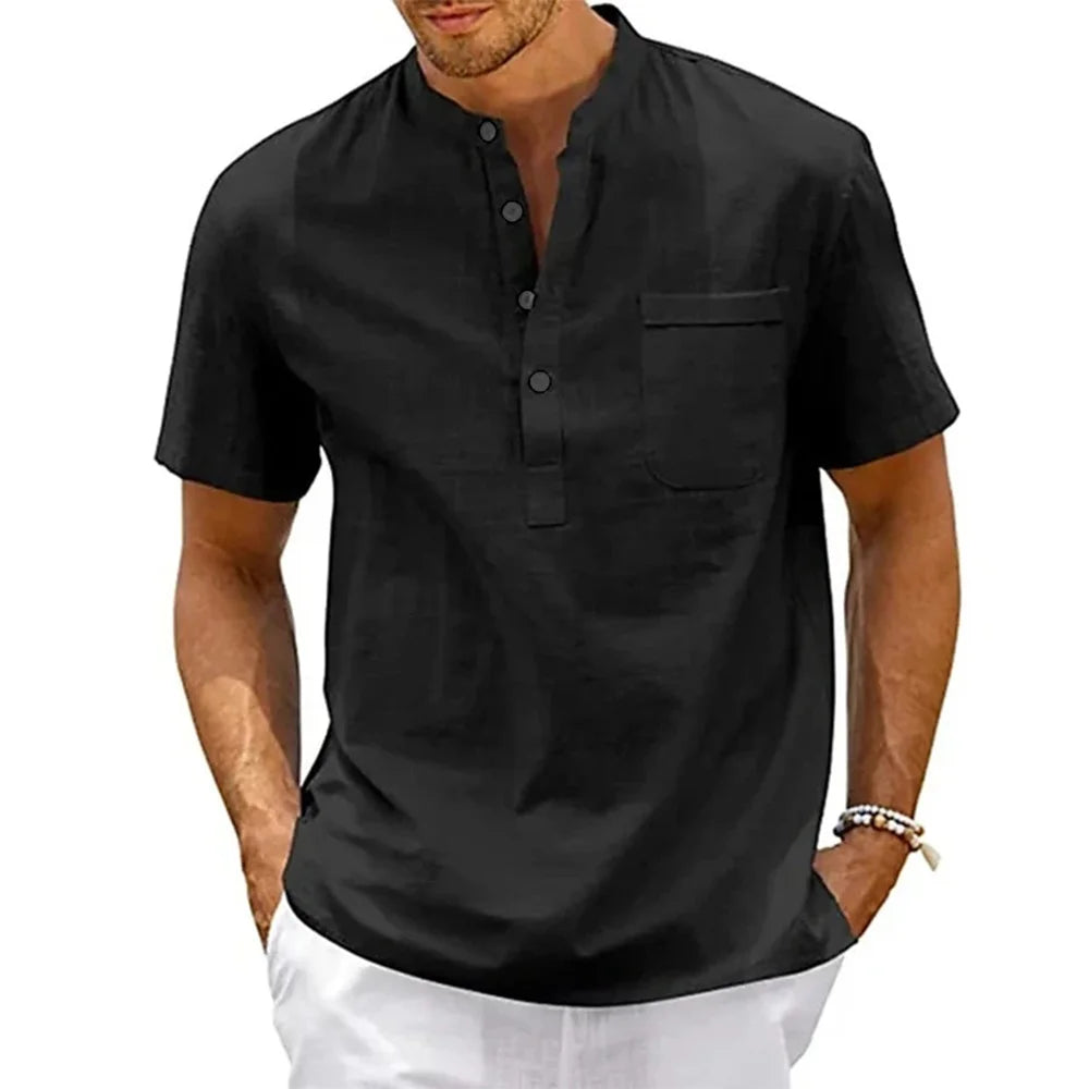SAMUELE  |  CAMICIA HENLEY IN LINO E COTONE