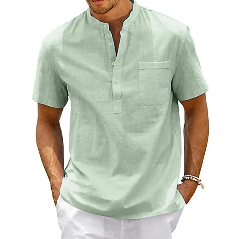 SAMUELE  |  CAMICIA HENLEY IN LINO E COTONE