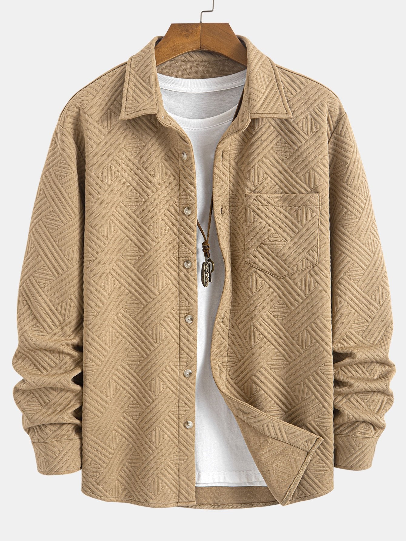 CAMICIA JACQUARD A RIGHE CON BOTTONI