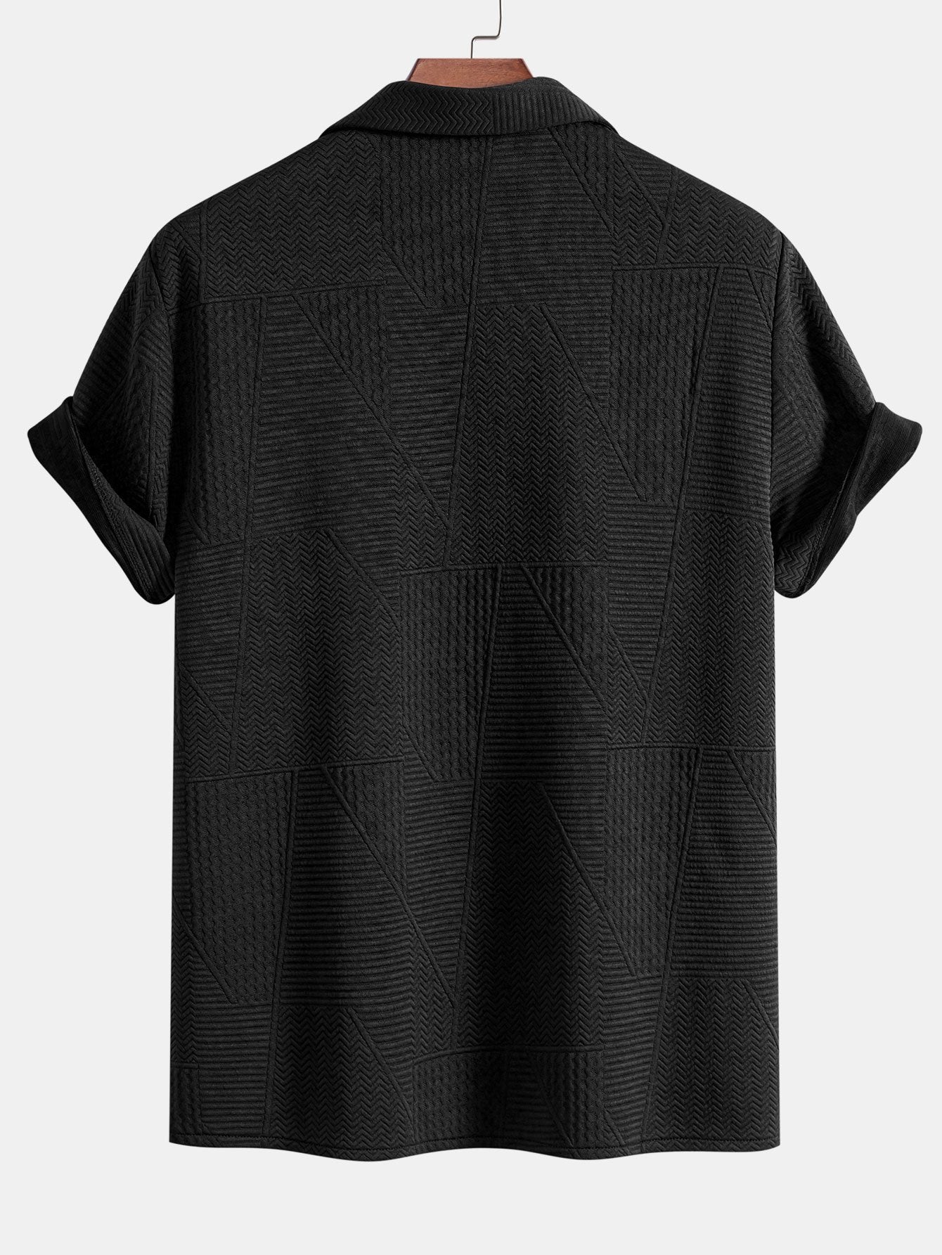 STILE GEOMETRICO: CAMICIA CUBANA A MANICHE CORTE CON TEXTURA GEOMETRICA