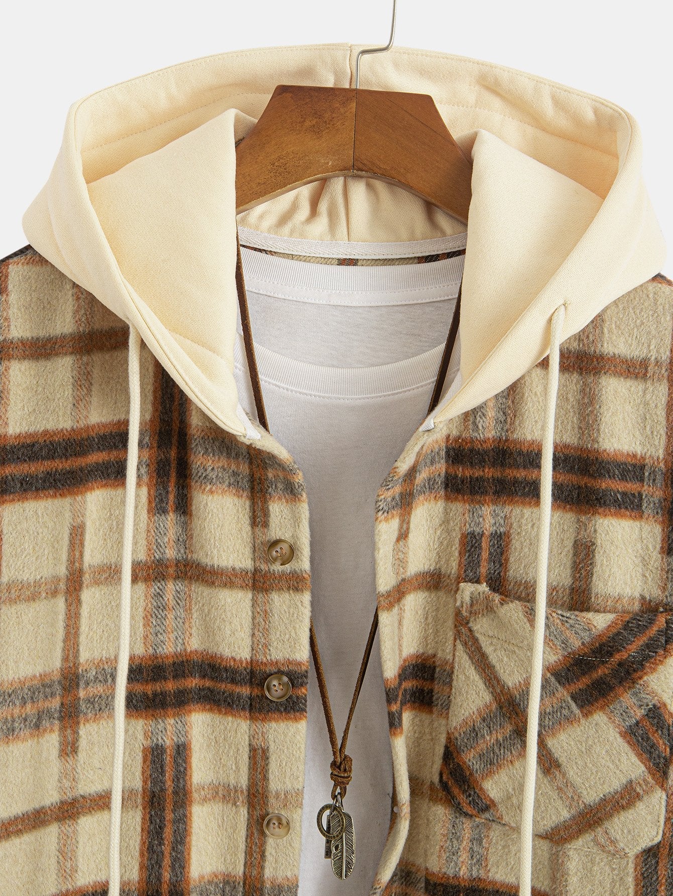 CAMICIA HOODIE IN FLANELLA PESANTE A QUADRI RELAX FIT