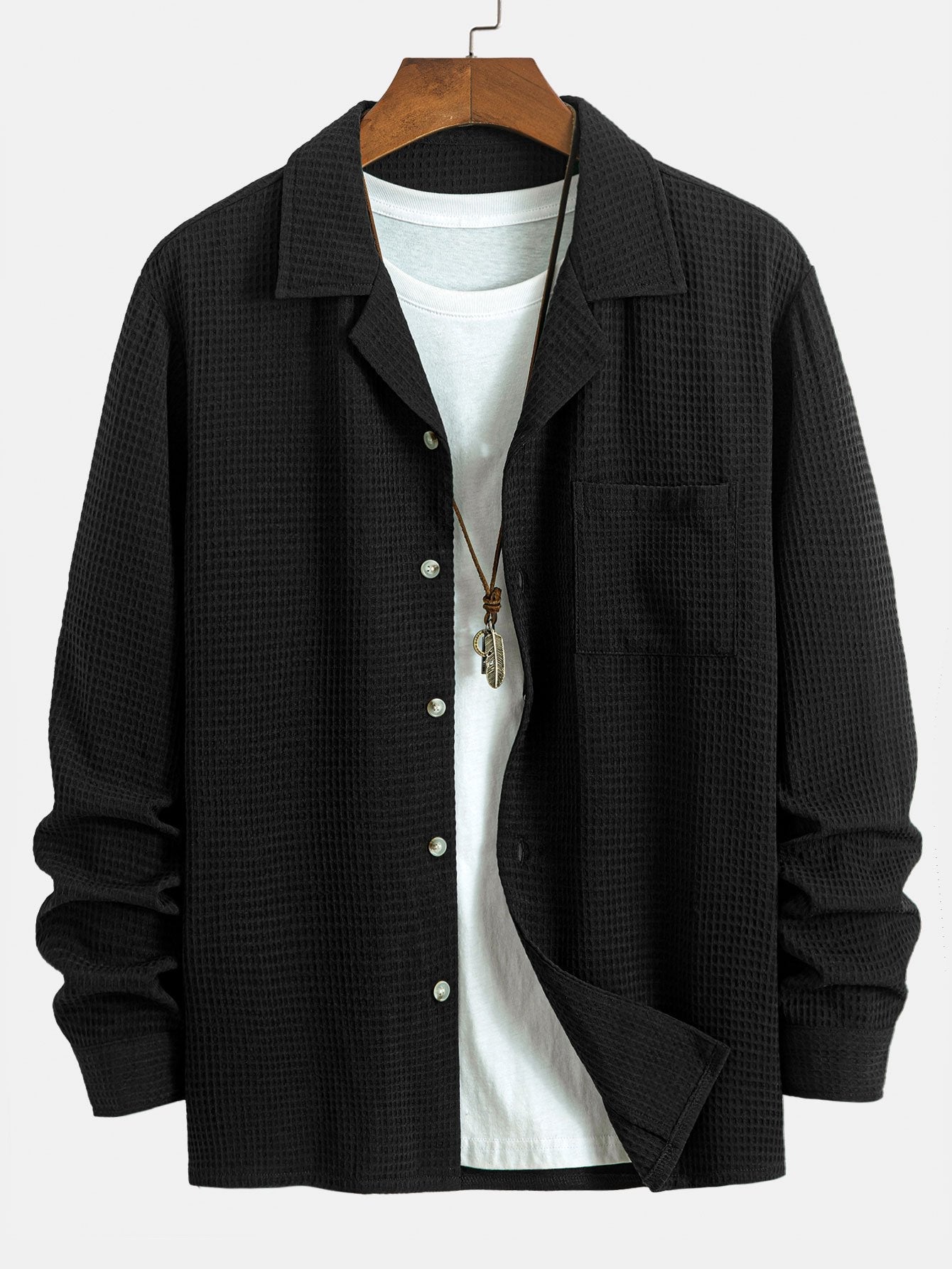 CAMICIA A MANICHE LUNGHE IN WAFFLE CON COLLO CUBANO