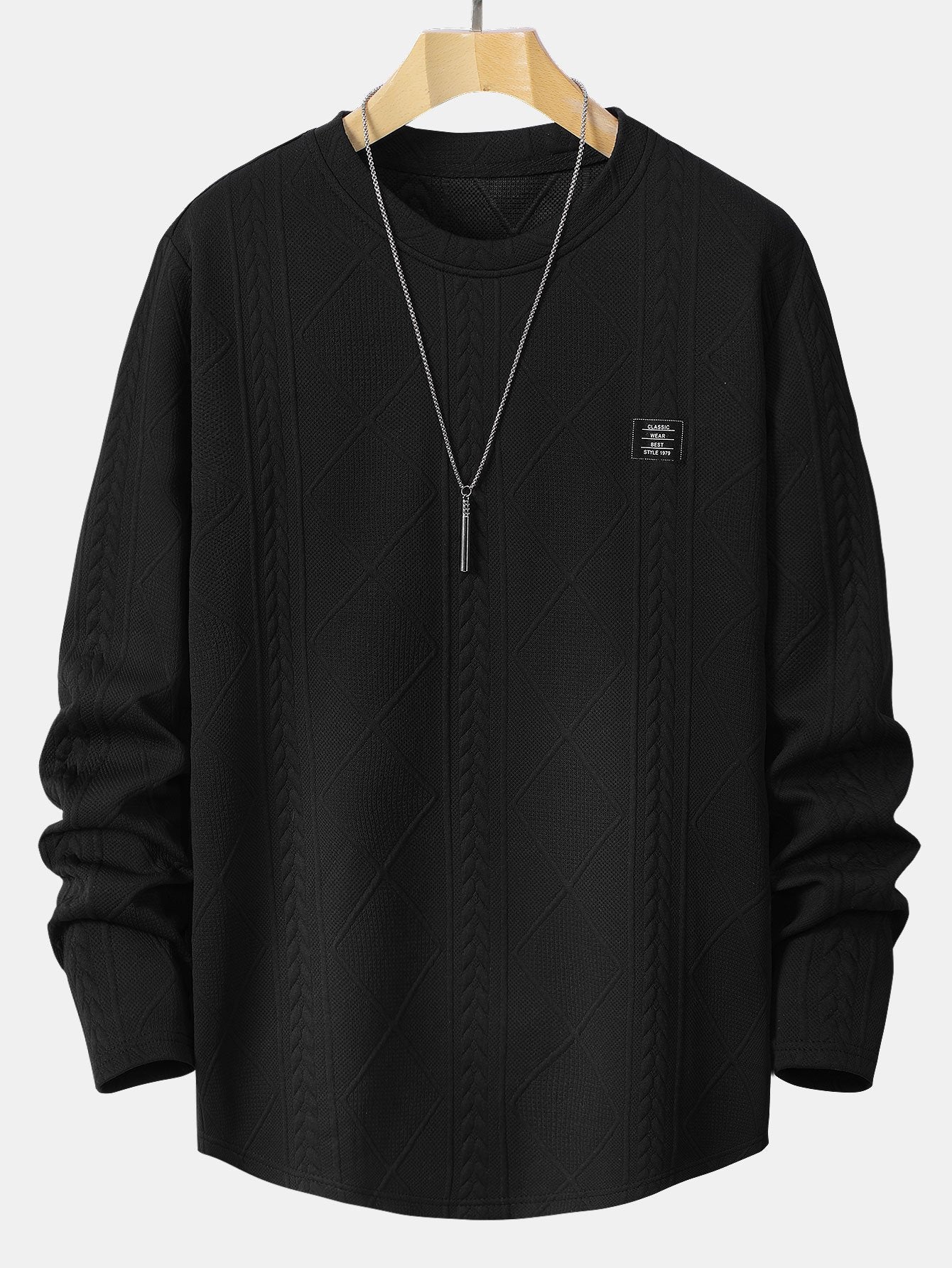 T-SHIRT A MANICHE LUNGHE CON ORLO CURVO IN JACQUARD GEOMETRICO & JOGGERS CARGO IN CORDUROY CON COULISSE