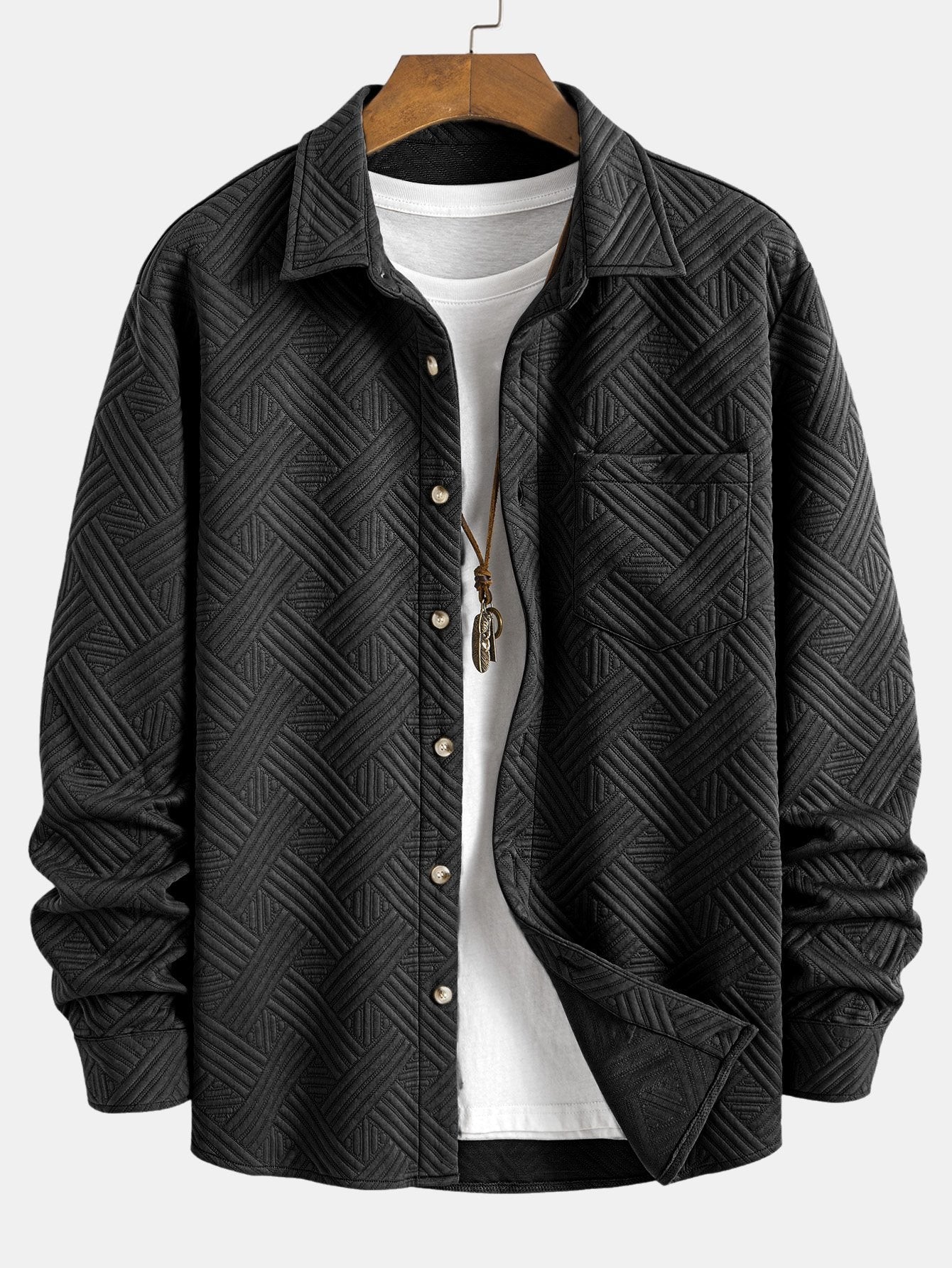 CAMICIA JACQUARD A RIGHE CON BOTTONI