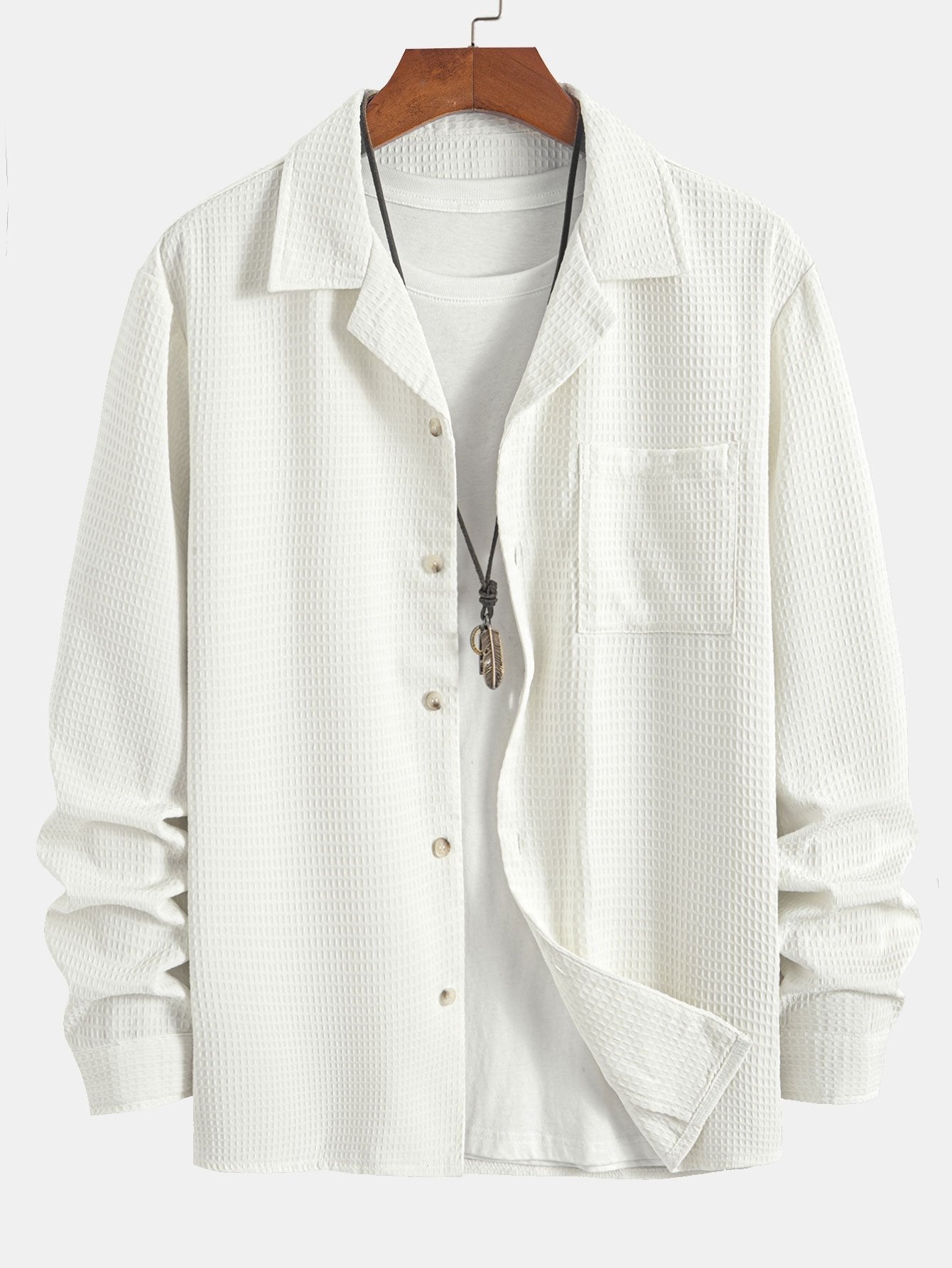 CAMICIA A MANICHE LUNGHE IN WAFFLE CON COLLO CUBANO