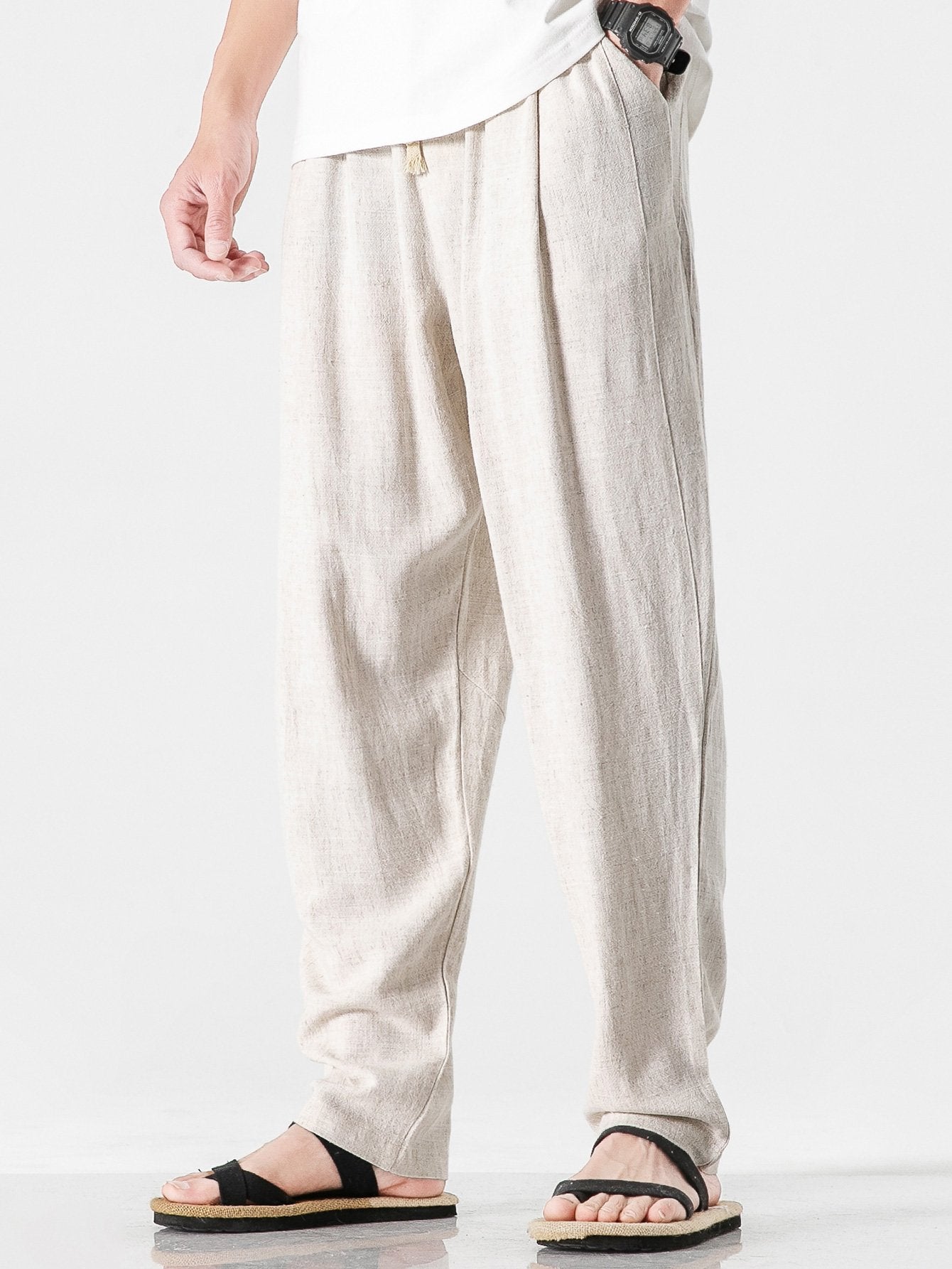 PANTALONI HAREM RELAX FIT IN MISTO LINO E COTONE