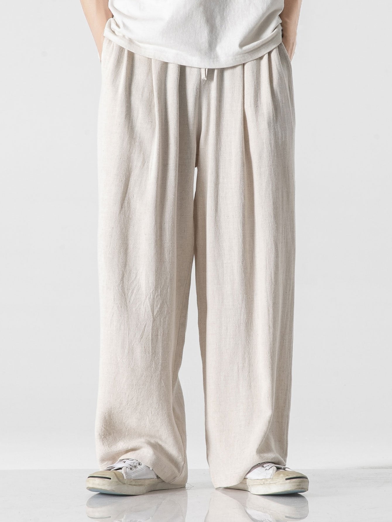 COMFORT NATURALE: PANTALONI AMPI RELAX FIT IN MISTO LINO E COTONE