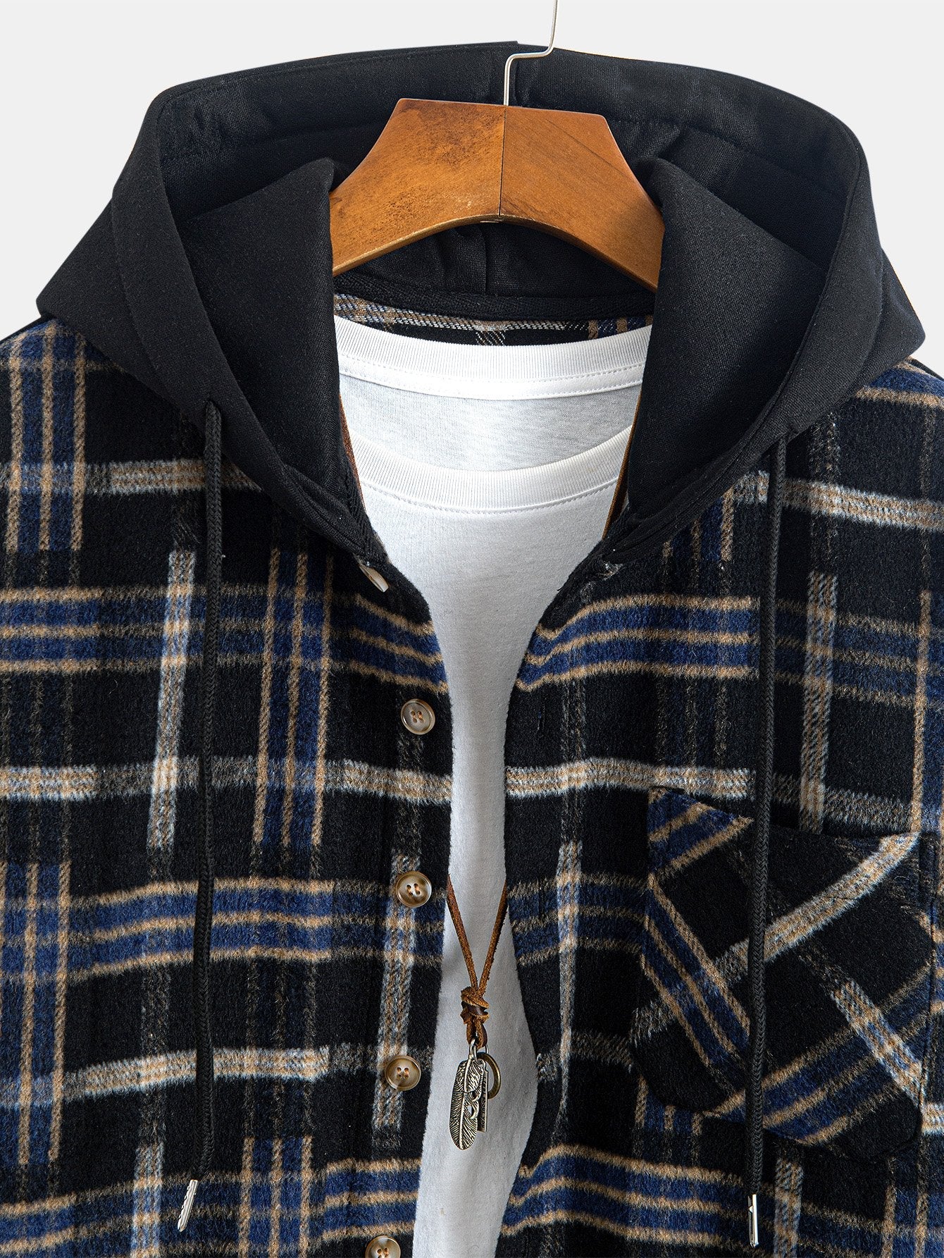 CAMICIA HOODIE IN FLANELLA PESANTE A QUADRI RELAX FIT