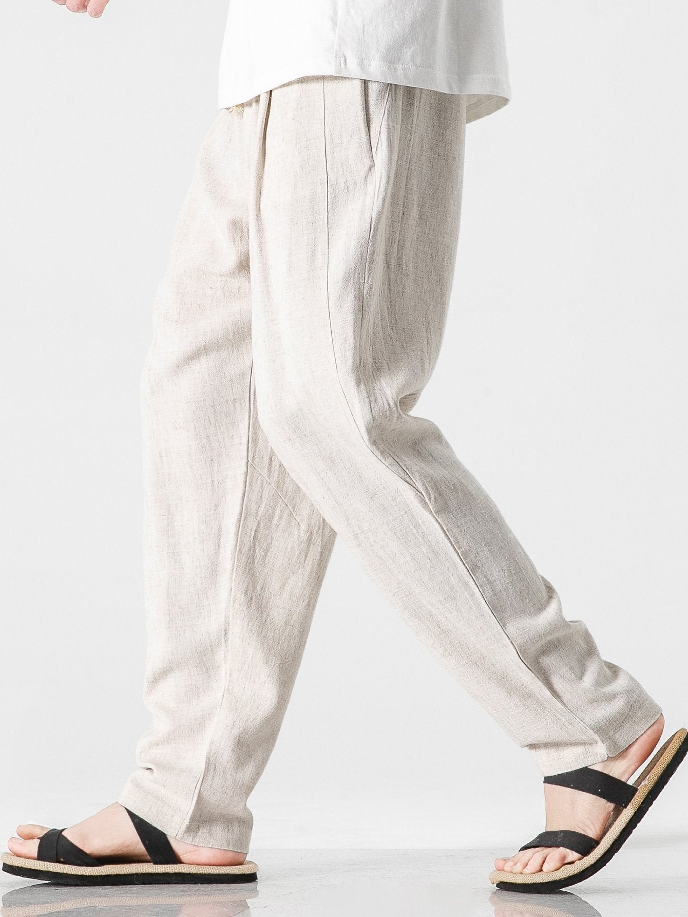 PANTALONI HAREM RELAX FIT IN MISTO LINO E COTONE