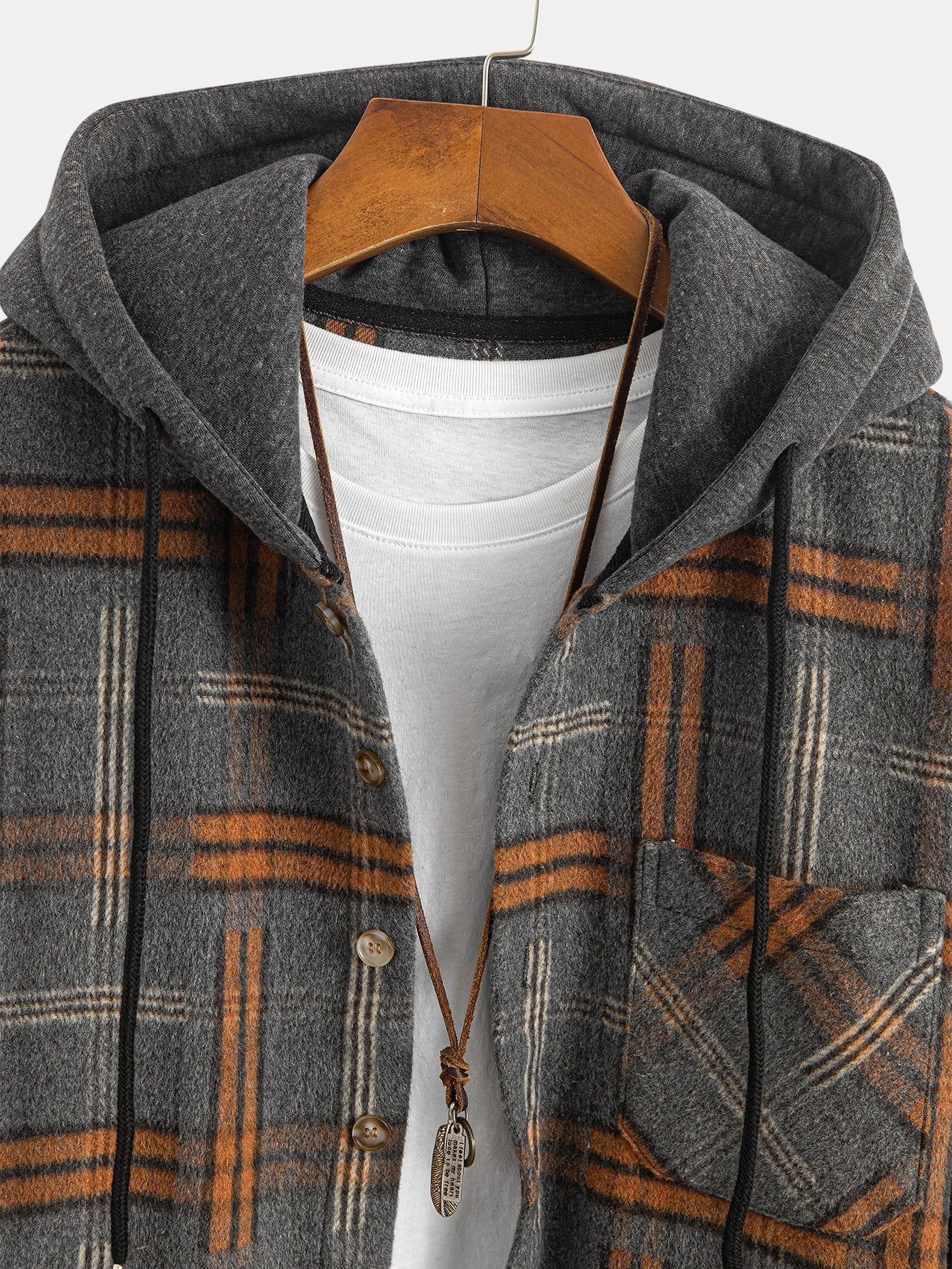 CAMICIA HOODIE IN FLANELLA PESANTE A QUADRI RELAX FIT