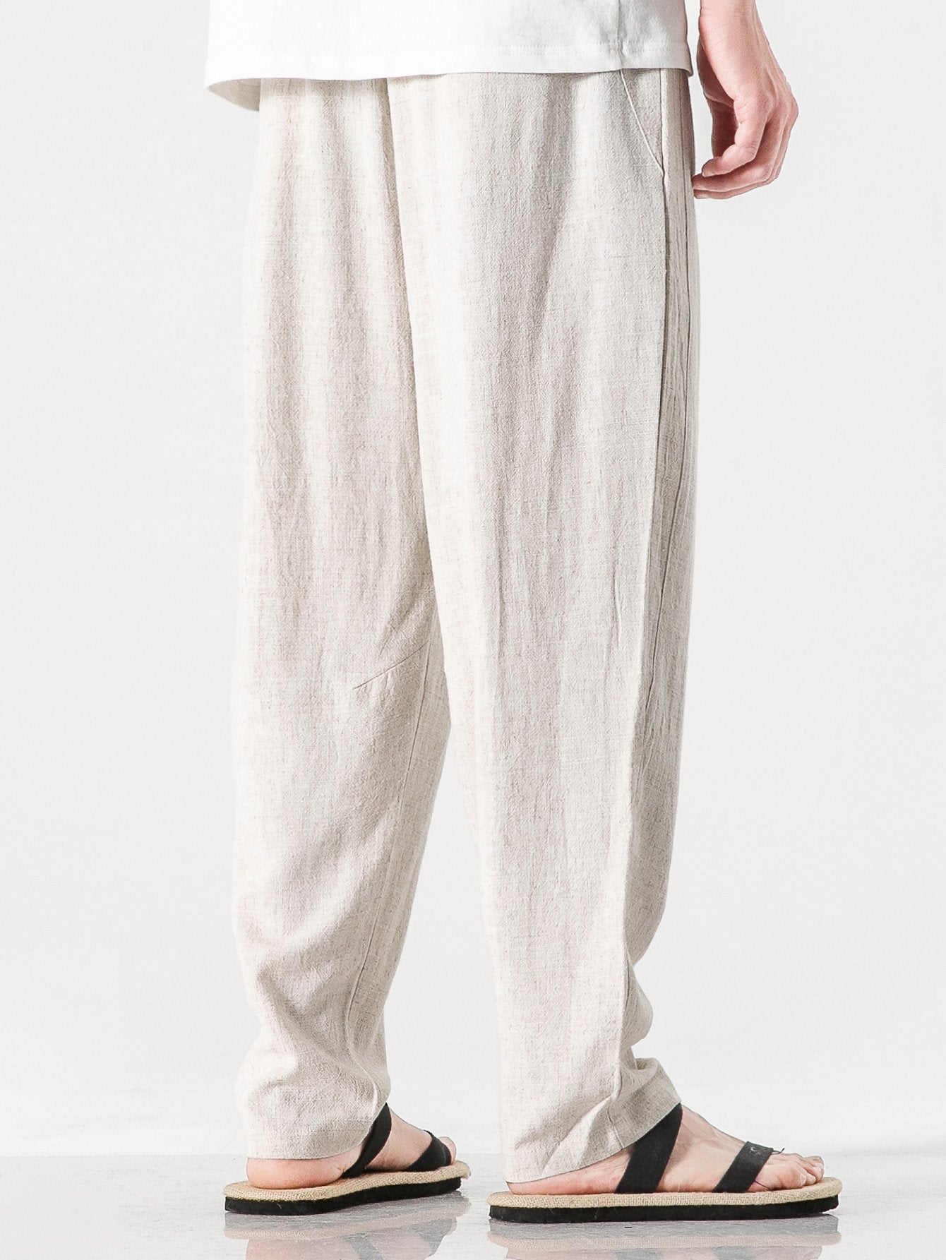 PANTALONI HAREM RELAX FIT IN MISTO LINO E COTONE