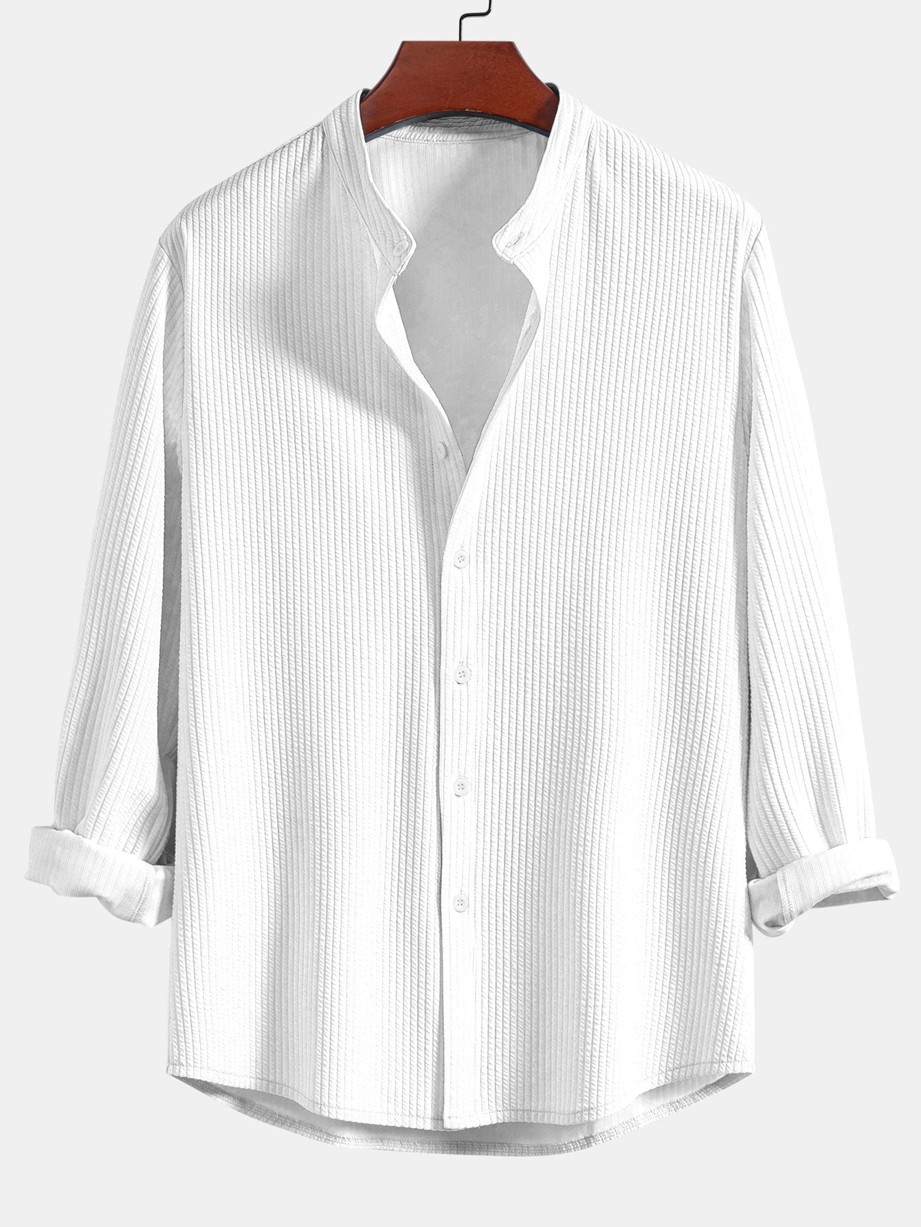 CAMICIA A MANICHE LUNGHE MUSCLE FIT A COSTE CON COLLO ALLA COREANA & PANTALONI IN LINO A GAMBA DRITTA