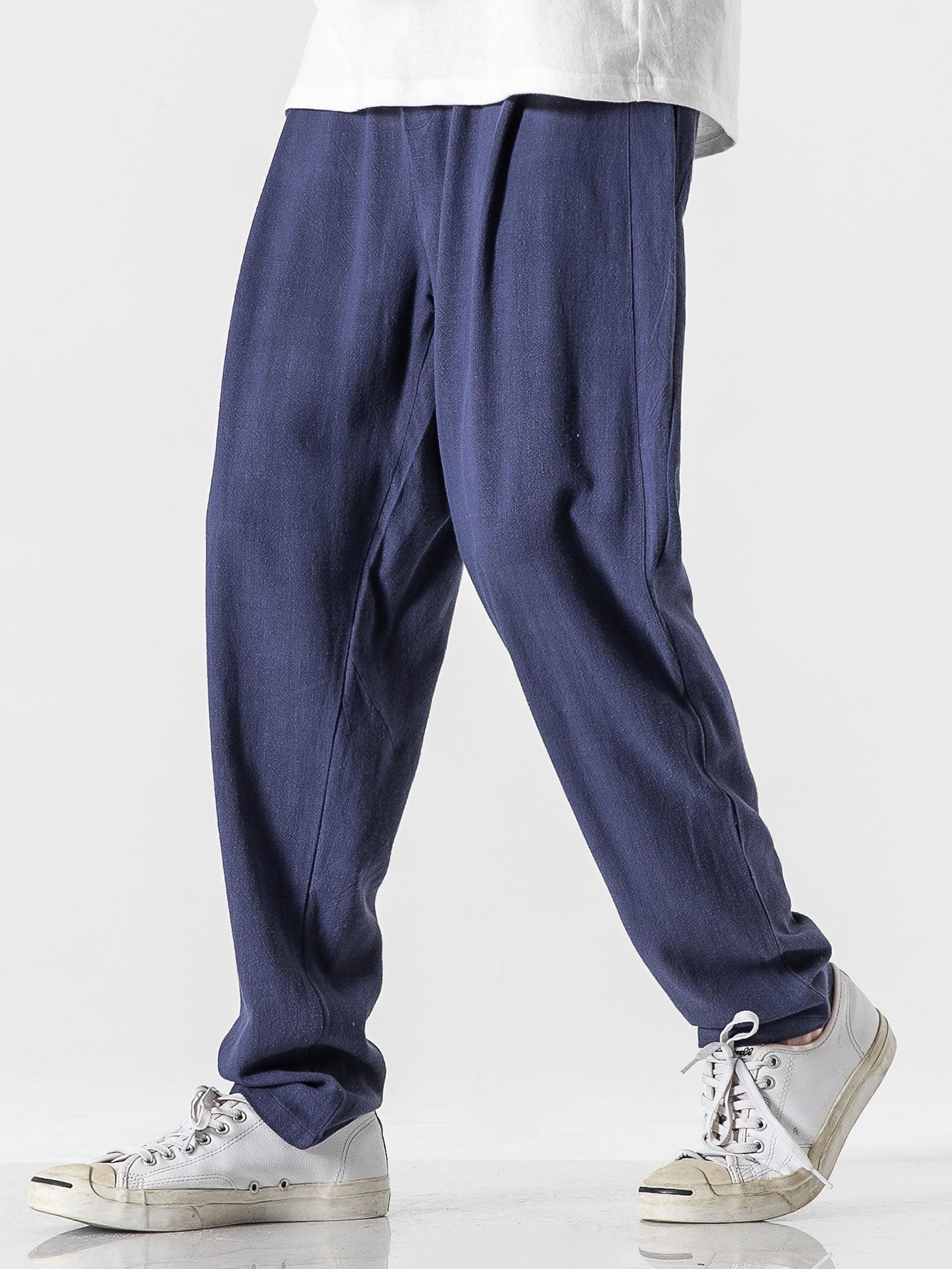 PANTALONI HAREM RELAX FIT IN MISTO LINO E COTONE