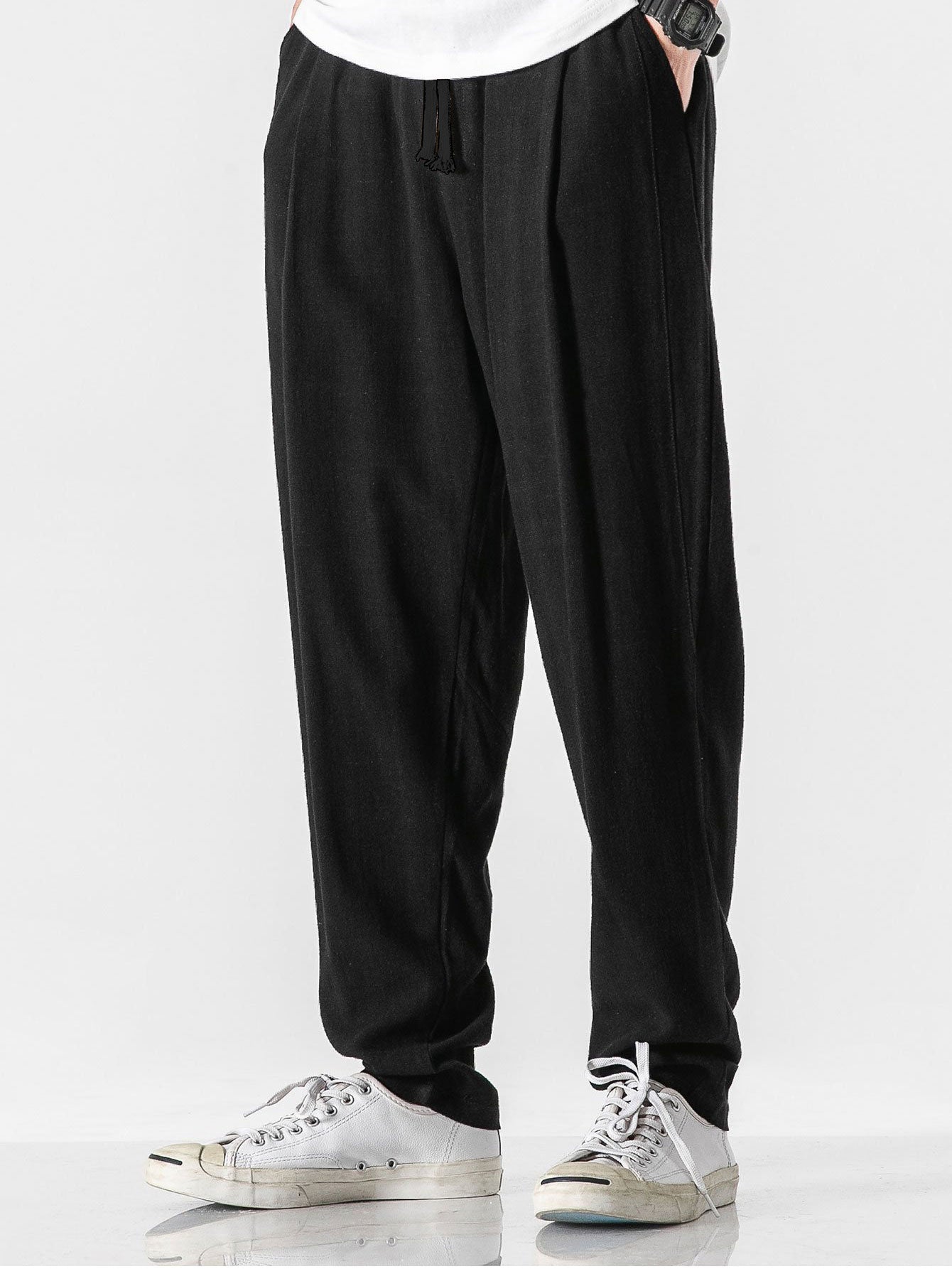 PANTALONI HAREM RELAX FIT IN MISTO LINO E COTONE