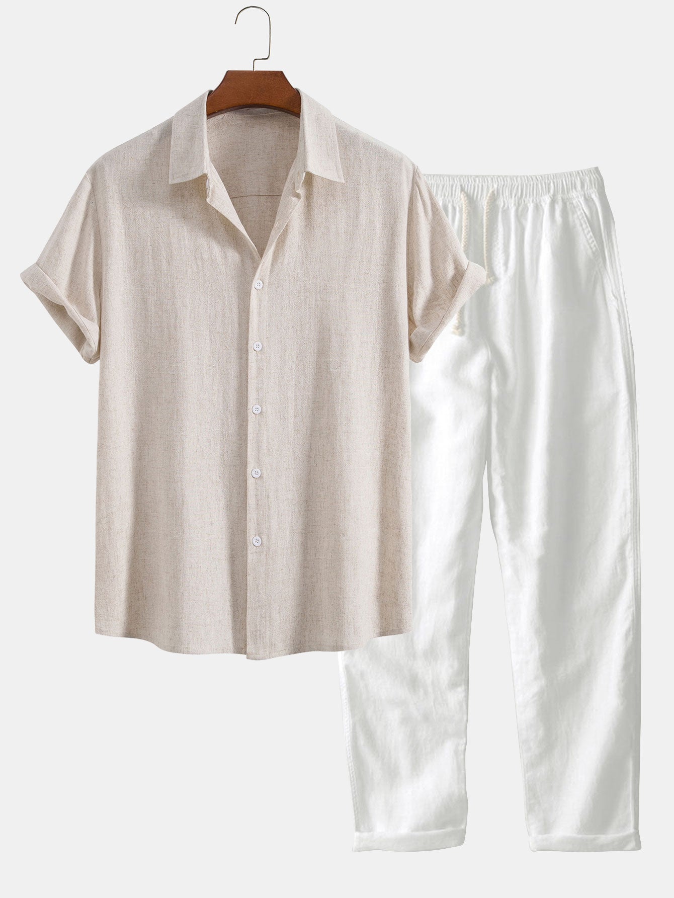 CAMICIA IN MISTO LINO E RAYON CON BOTTONI & PANTALONI IN LINO A GAMBA DRITTA