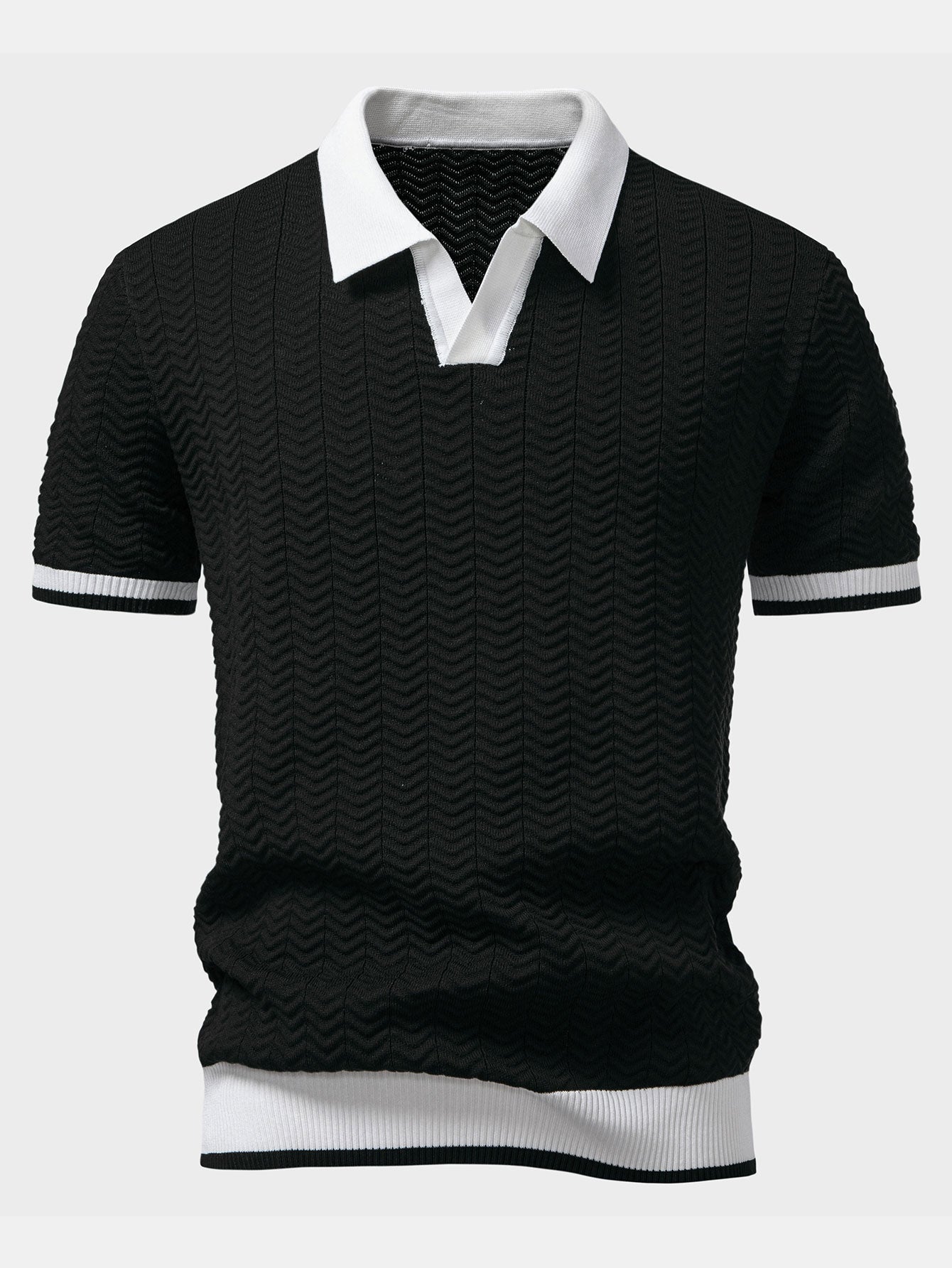 POLO A V IN MAGLIA CON CONTRASTO DI TEXTURE