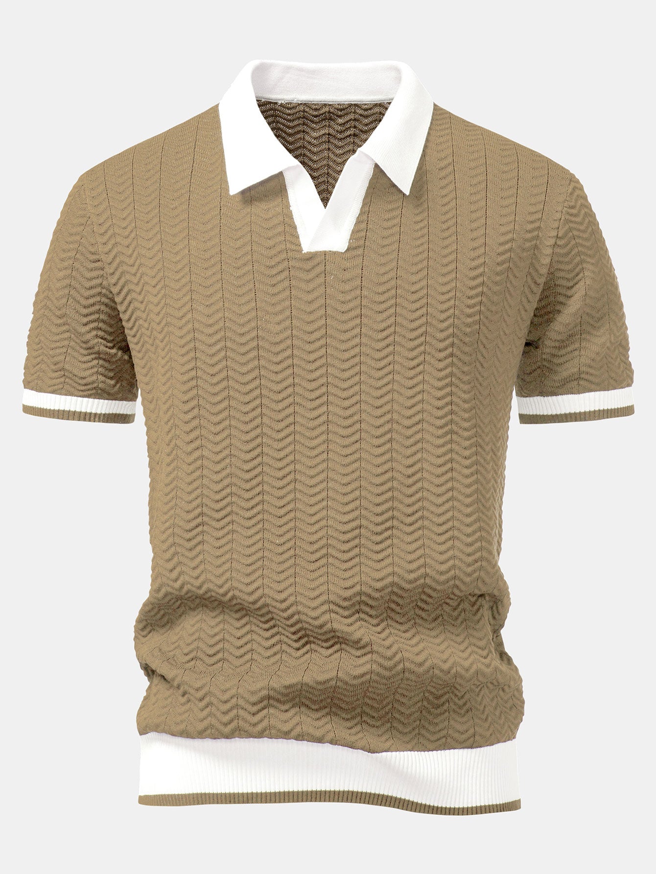 POLO A V IN MAGLIA CON CONTRASTO DI TEXTURE