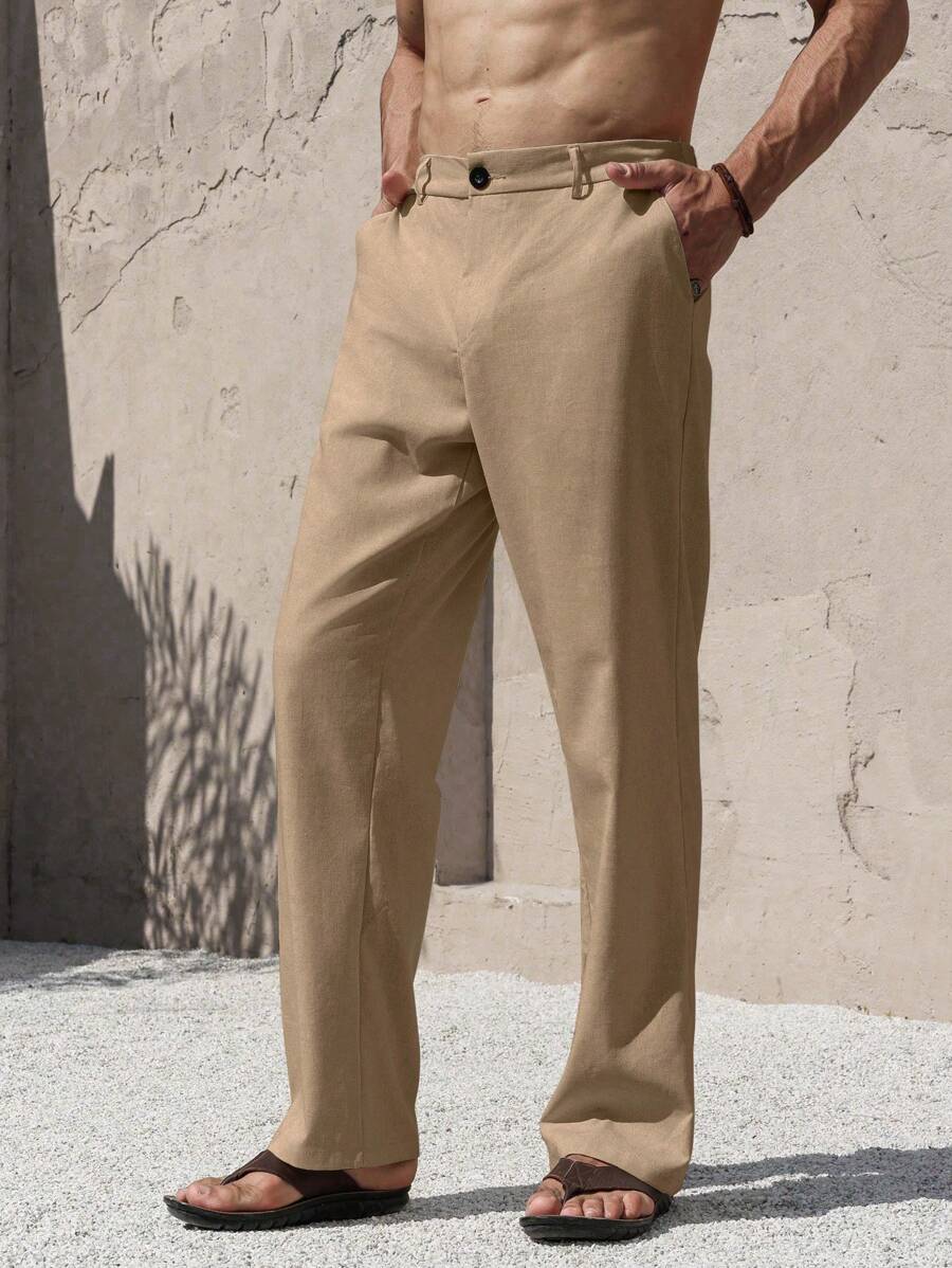 PANTALONI IN LINO CON TASCHE