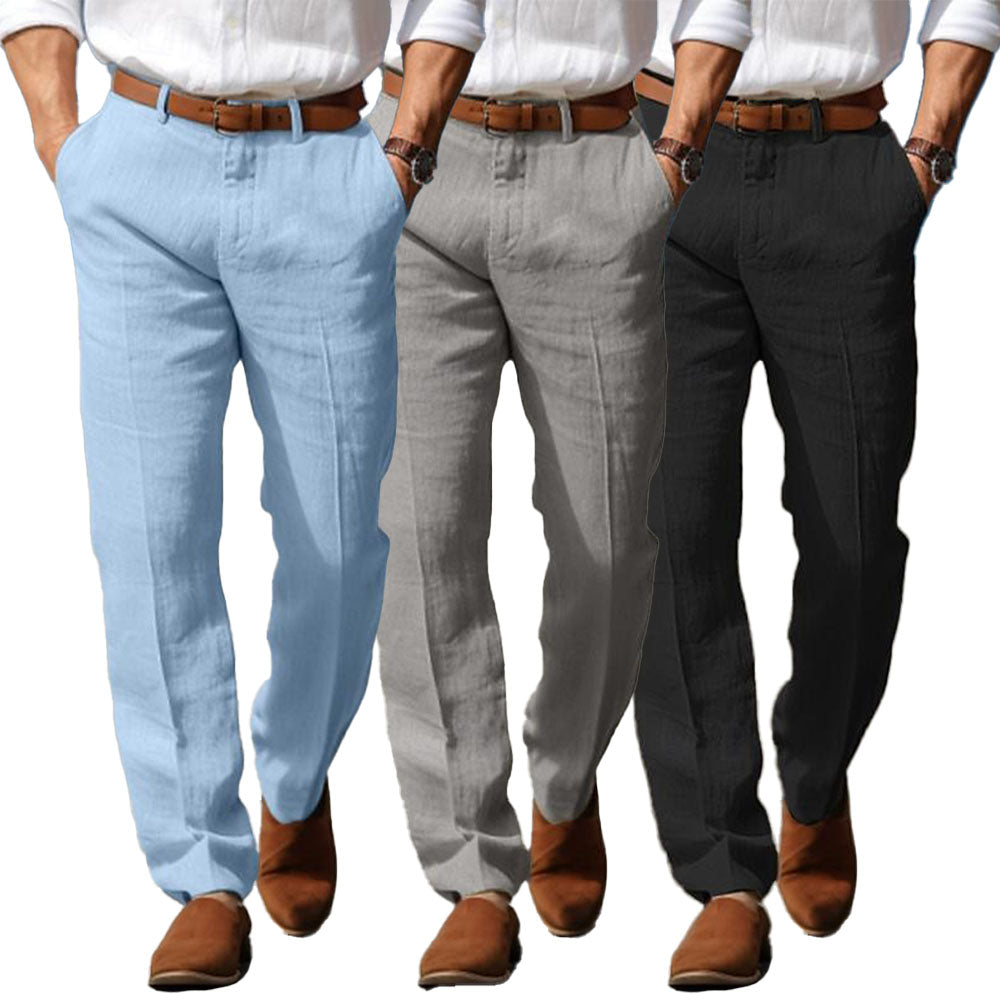 PANTALONE DA UOMO DI LUSSO IN LINO PREMIUM (CON PASSANTI PER CINTURA)