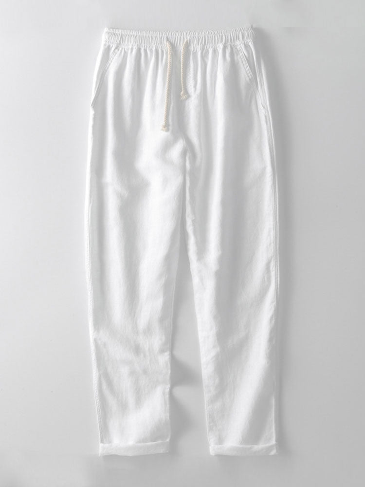 CAMICIA CON SPALLE SCHESE E RIGHE ALL'UNCINETTO & PANTALONI IN LINO CON GAMBA DRITTA