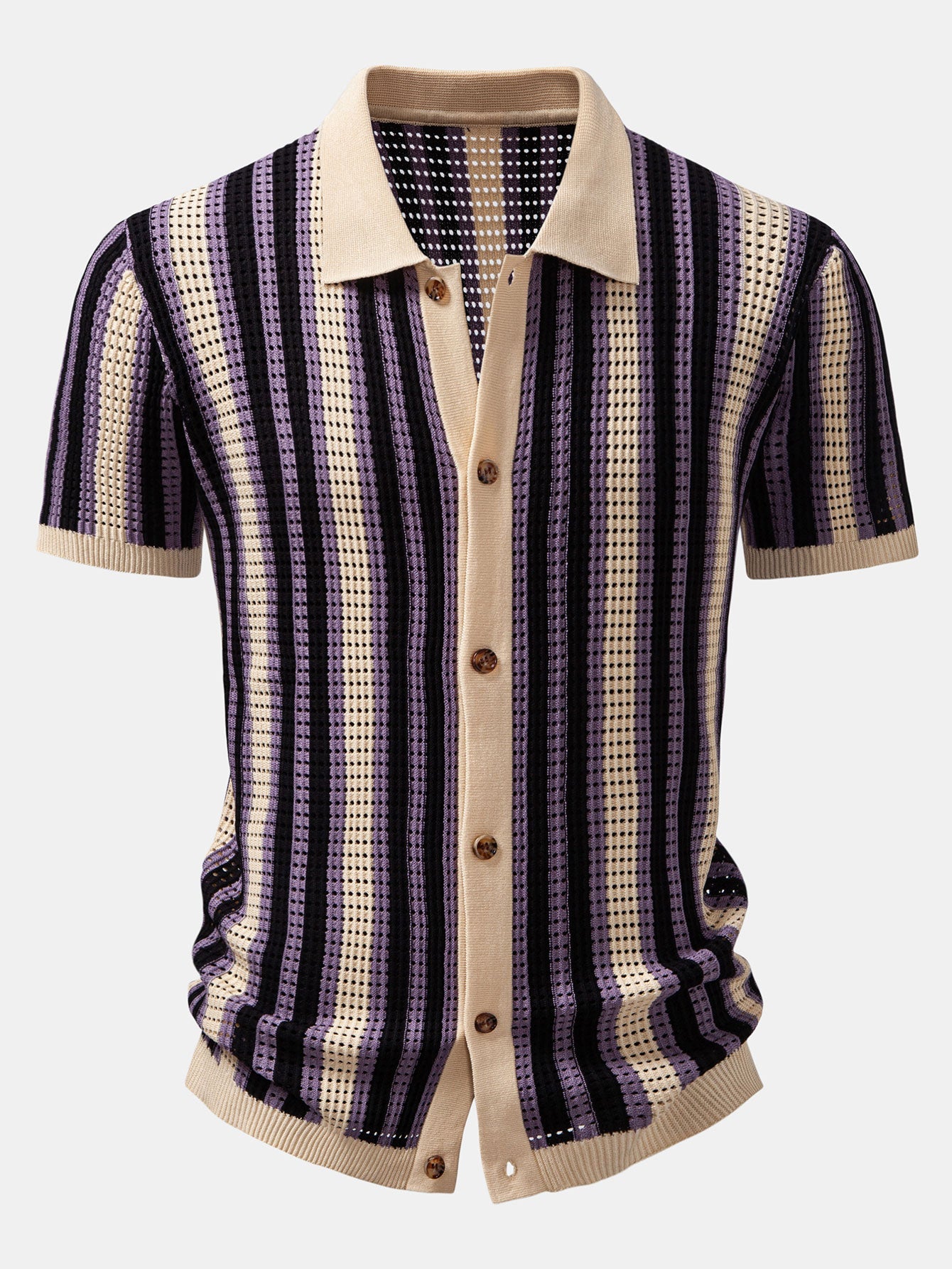 CAMICIA A RIGHE CON OCCHIELLI ALL'UNCINETTO E PANTALONI DI LINO CON GAMBA DRITTA