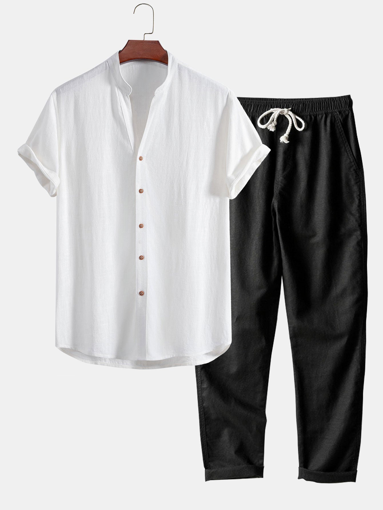 CAMICIA IN LINO E RAYON CON SCOLLO A V & PANTALONI IN LINO A GAMBA DRITTA
