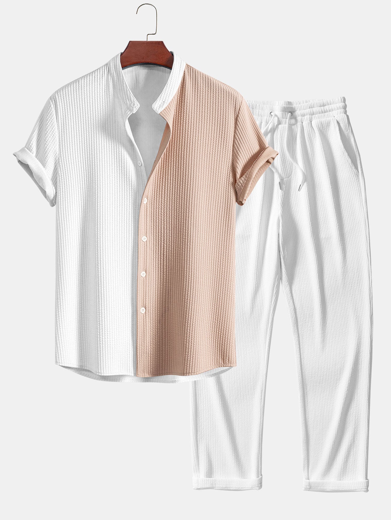 CAMICIA MUSCLE FIT A COSTE CON COLLO ALLA COREANA & PANTALONI A COSTE A GAMBA DRITTA
