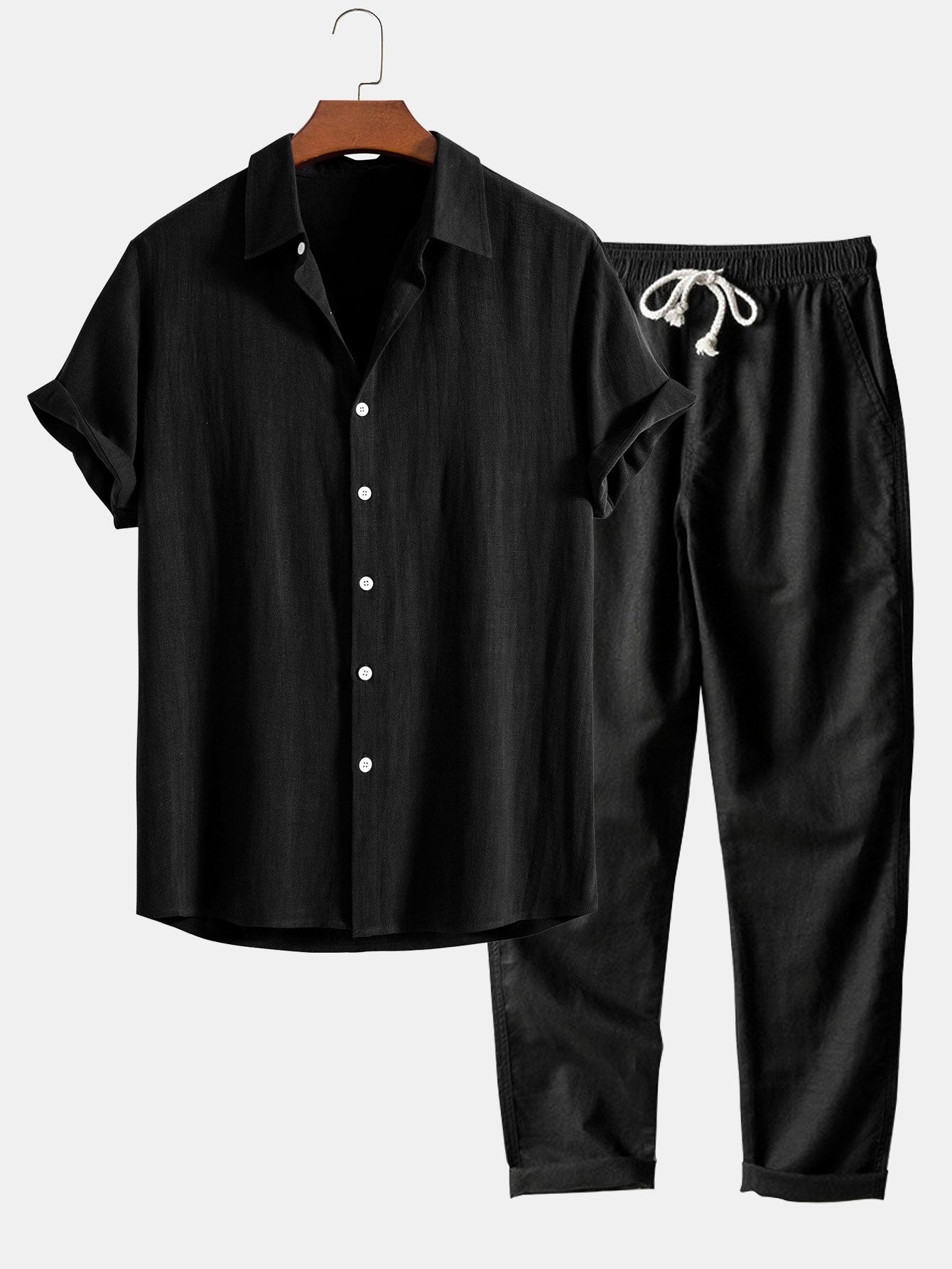 CAMICIA IN MISTO LINO E RAYON CON BOTTONI & PANTALONI IN LINO A GAMBA DRITTA