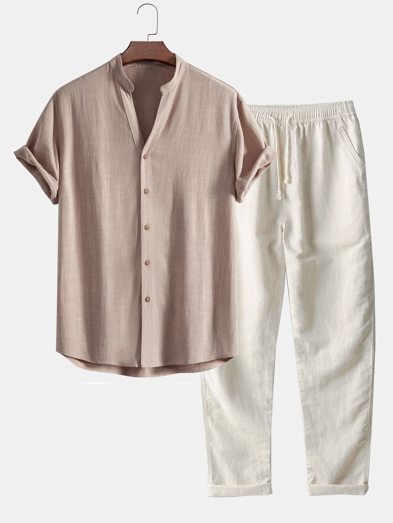 CAMICIA IN LINO E RAYON CON SCOLLO A V & PANTALONI IN LINO A GAMBA DRITTA