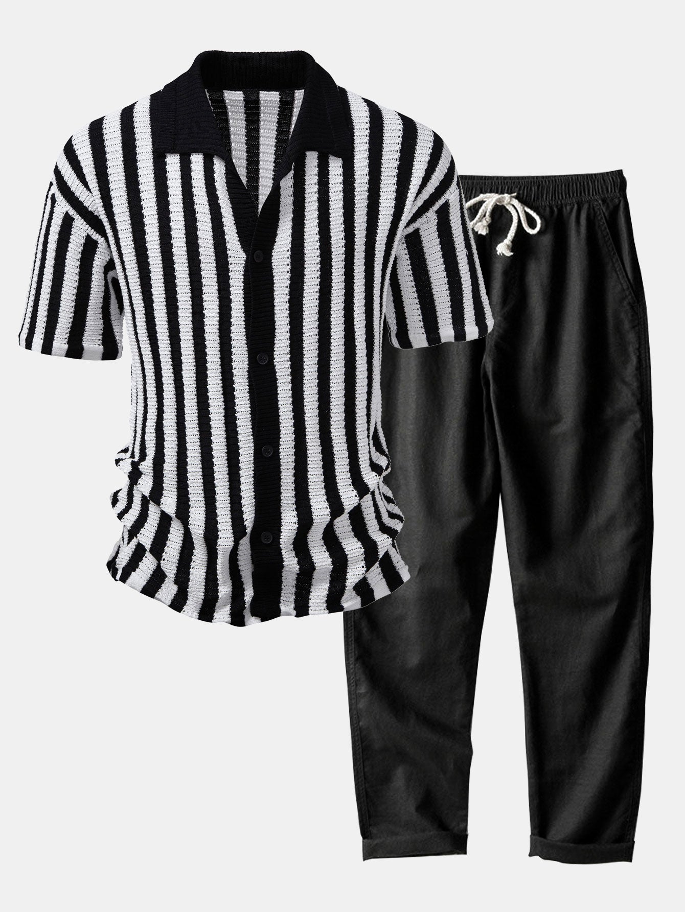 CAMICIA CON SPALLE SCHESE E RIGHE ALL'UNCINETTO & PANTALONI IN LINO CON GAMBA DRITTA