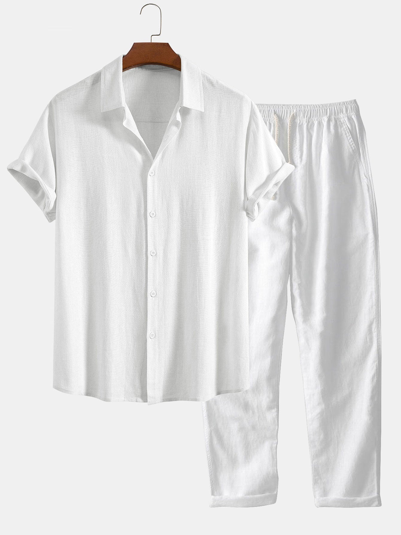 CAMICIA IN MISTO LINO E RAYON CON BOTTONI & PANTALONI IN LINO A GAMBA DRITTA