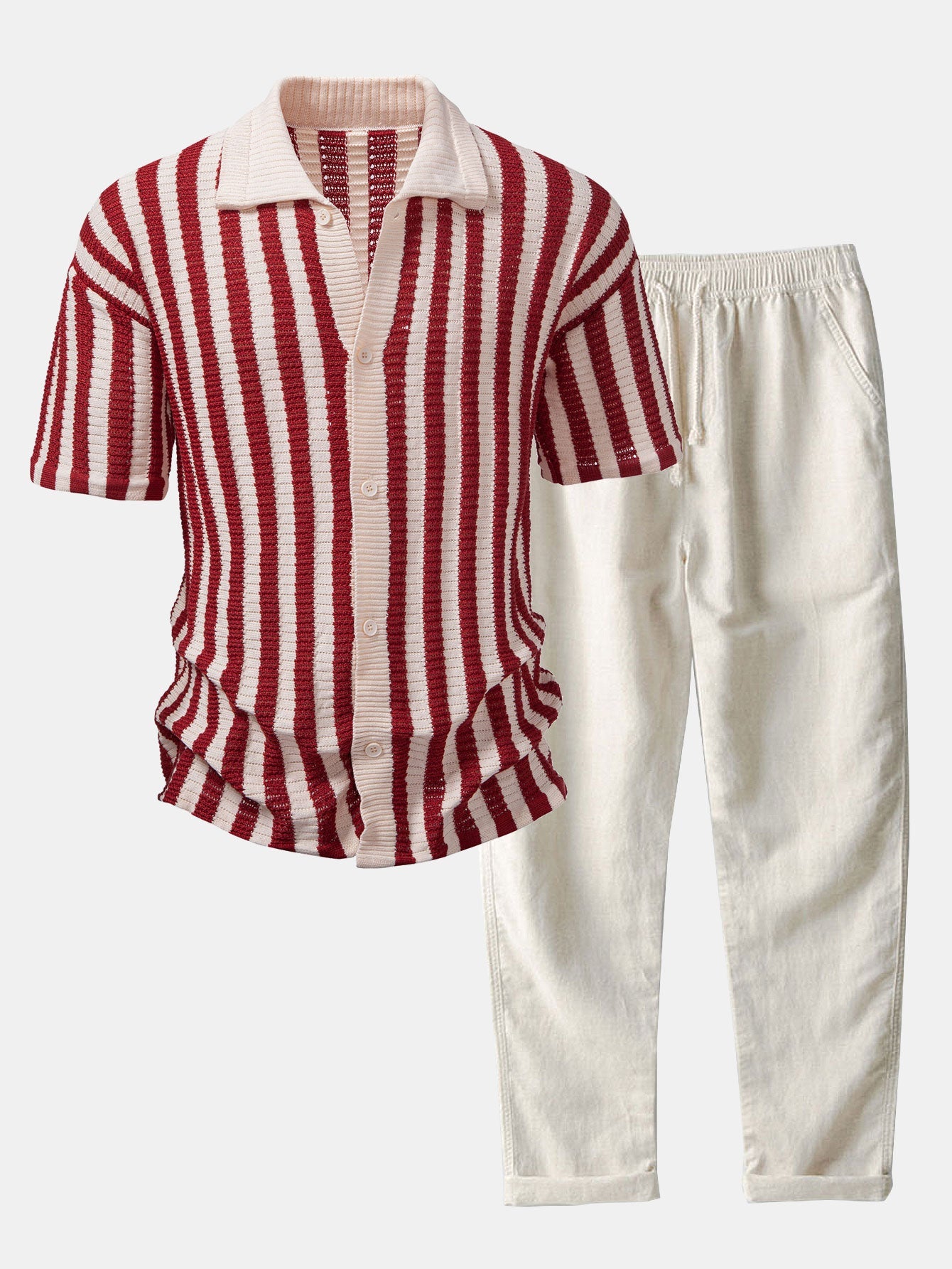 CAMICIA CON SPALLE SCHESE E RIGHE ALL'UNCINETTO & PANTALONI IN LINO CON GAMBA DRITTA
