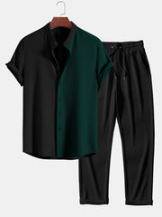 CAMICIA MUSCLE FIT A COSTE CON COLLO ALLA COREANA & PANTALONI A COSTE A GAMBA DRITTA