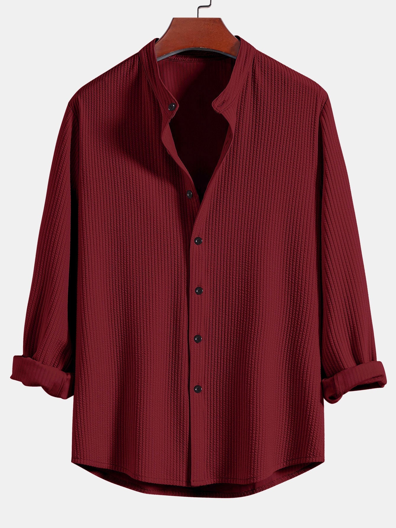 CAMICIA A MANICHE LUNGHE MUSCLE FIT A COSTE CON COLLO ALLA COREANA