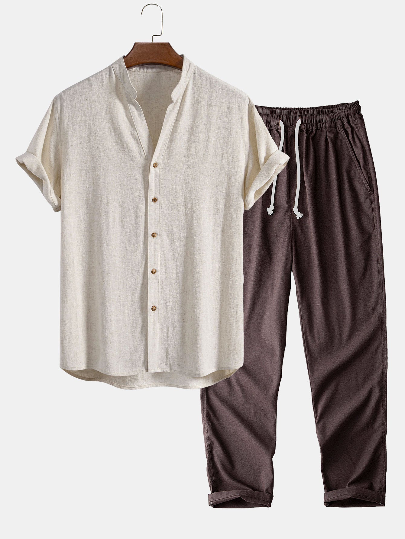 CAMICIA IN LINO E RAYON CON SCOLLO A V & PANTALONI IN LINO A GAMBA DRITTA