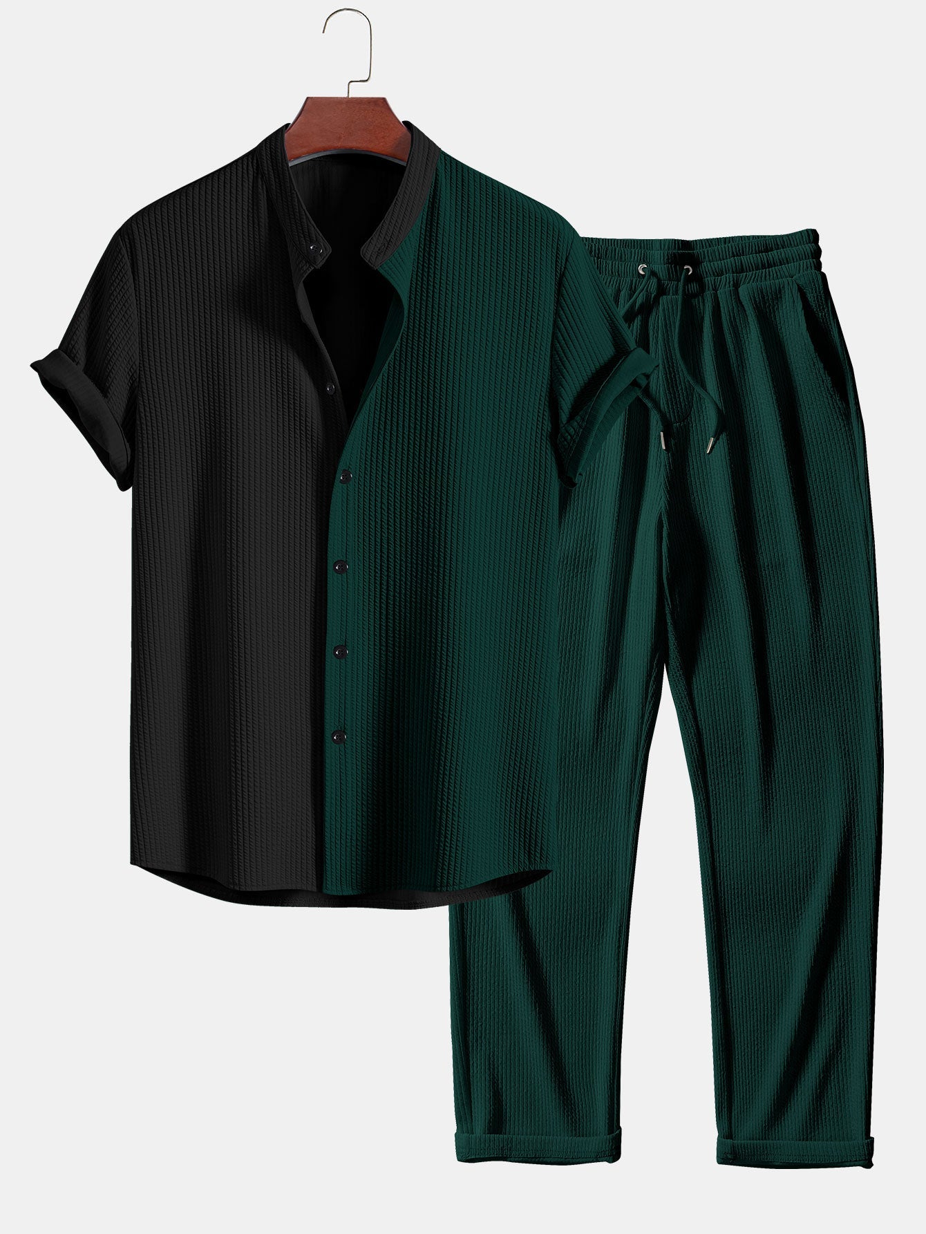 CAMICIA MUSCLE FIT A COSTE CON COLLO ALLA COREANA & PANTALONI A COSTE A GAMBA DRITTA