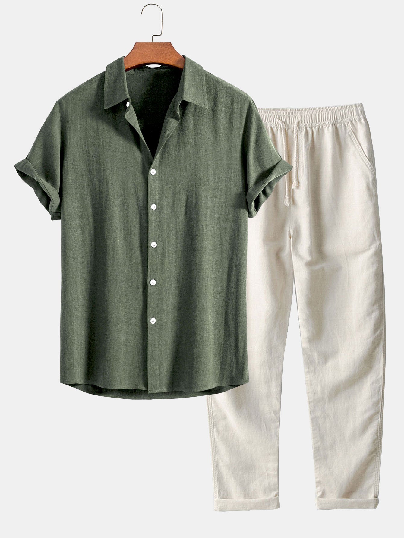 CAMICIA IN MISTO LINO E RAYON CON BOTTONI & PANTALONI IN LINO A GAMBA DRITTA