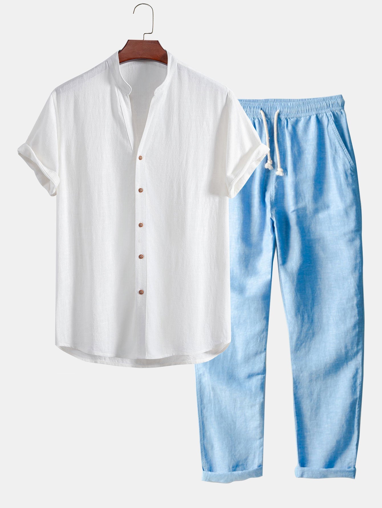 CAMICIA IN LINO E RAYON CON SCOLLO A V & PANTALONI IN LINO A GAMBA DRITTA